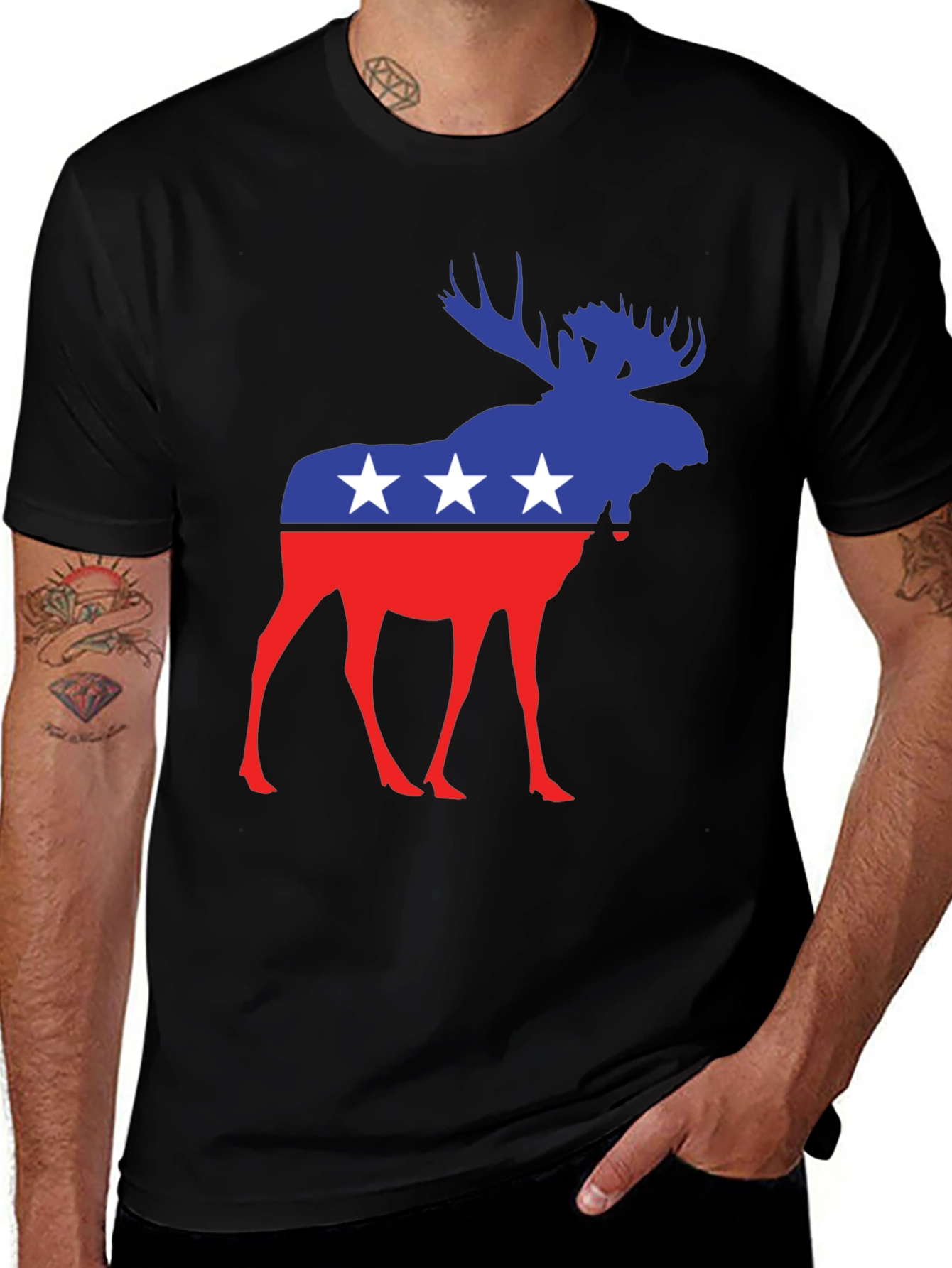Variant 24 of Patriotic Moose Graphic Tee - USA Colors Black Shirt
