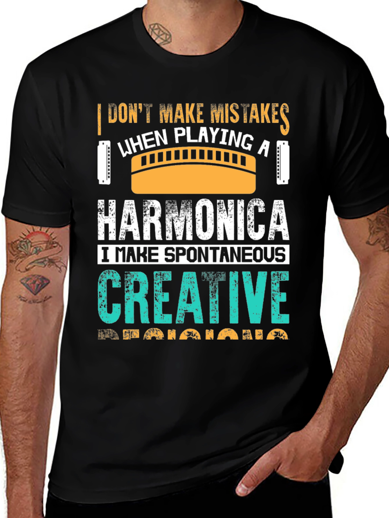 Variant 23 of Harmonica Player T-Shirt - Spontaneous Creative Decisions Tee