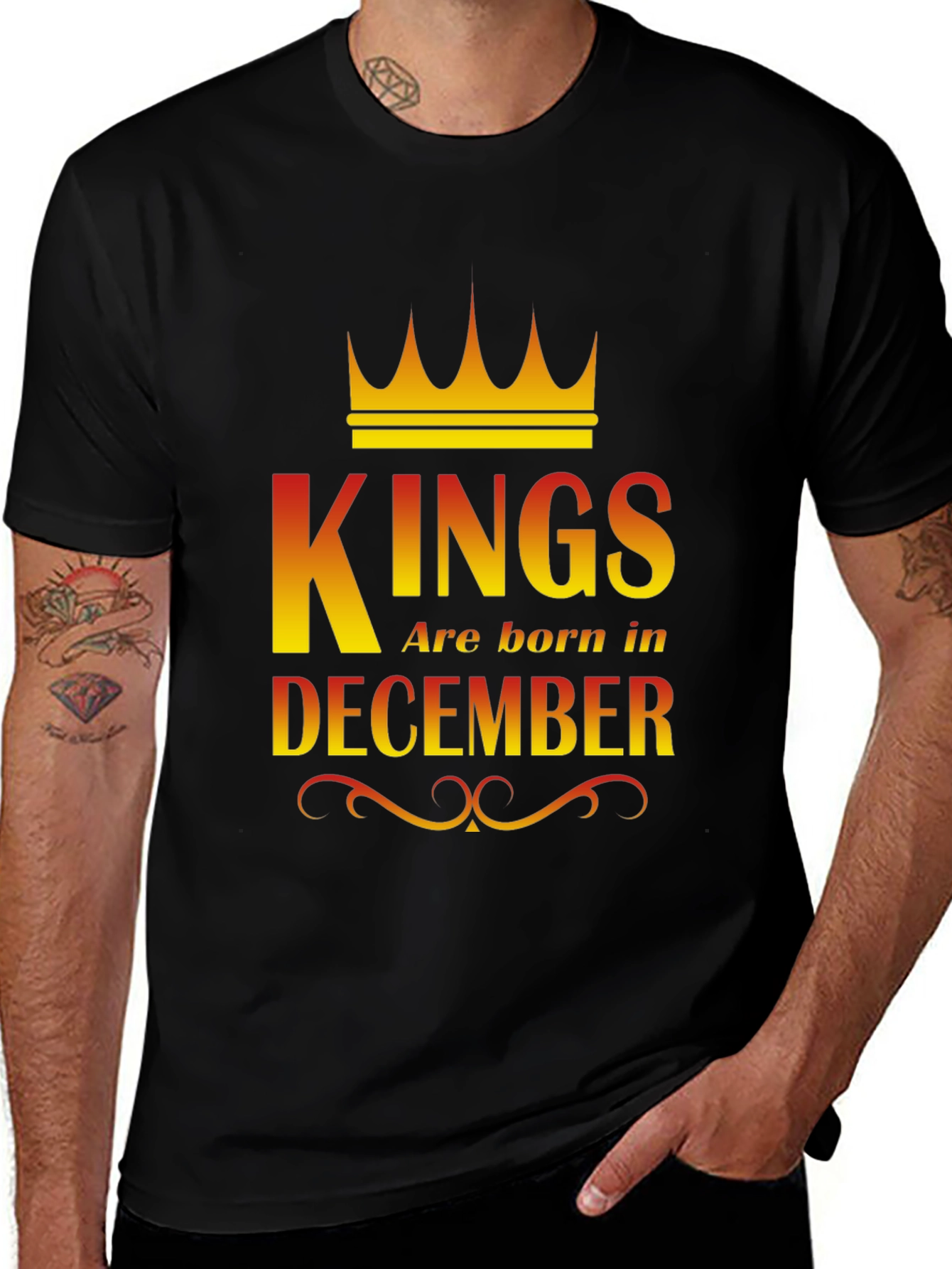 Variant 8 of Kings Are Born In December Black T-Shirt