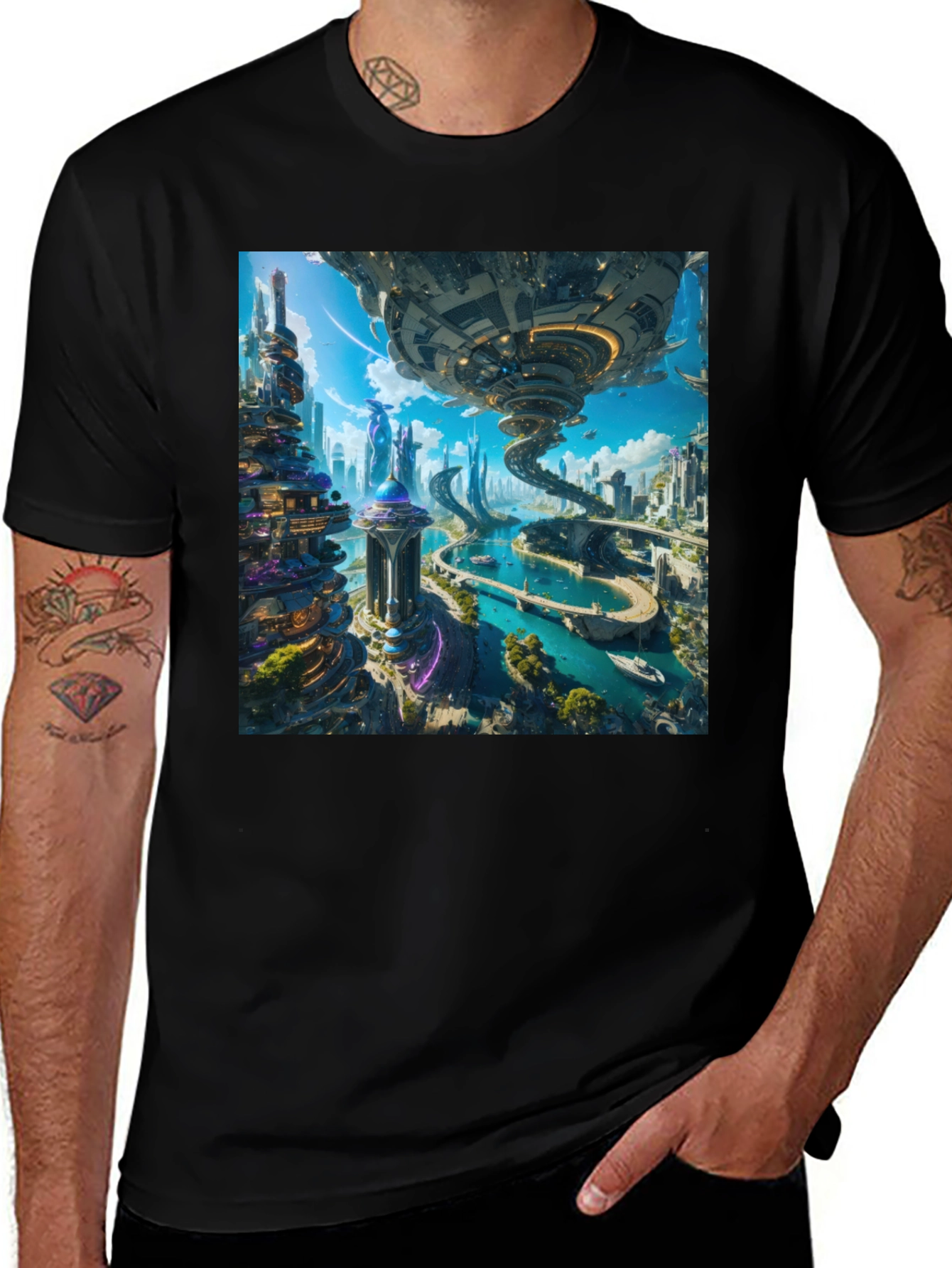Variant 19 of Futuristic Cityscape T-Shirt - Sci-Fi Style
