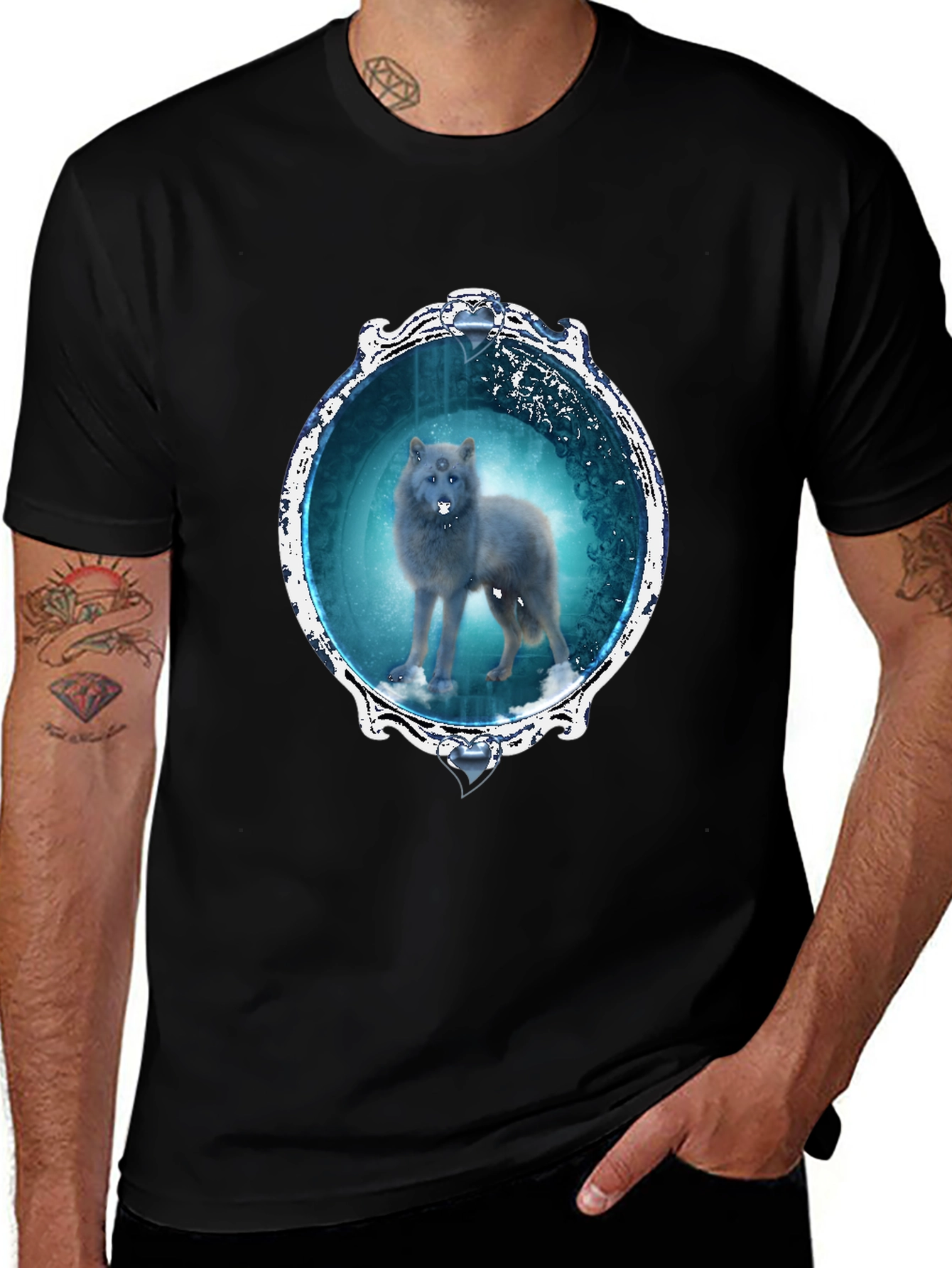 Variant 7 of Mystic Wolf Graphic Tee - Black