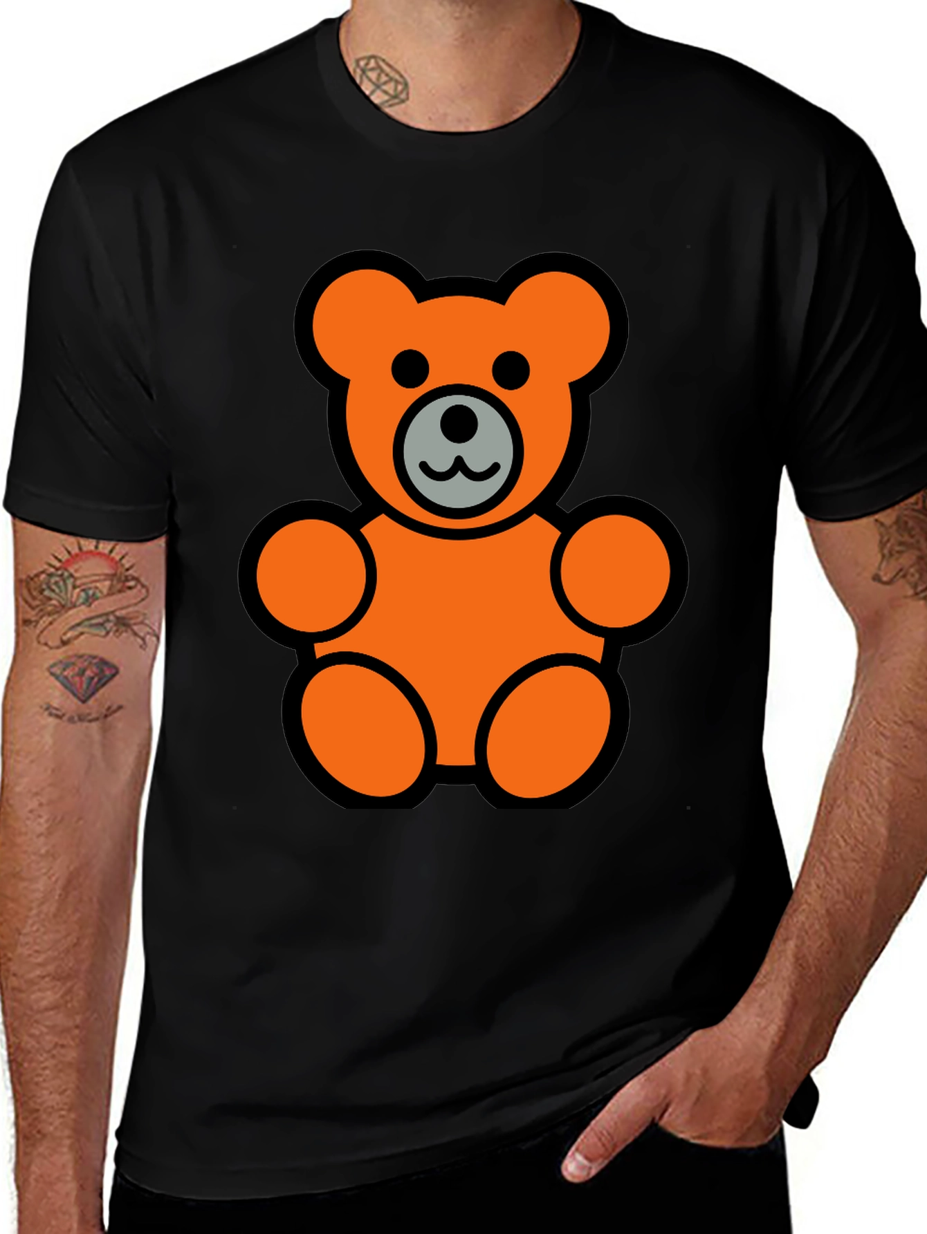 Variant 19 of Orange Teddy Bear Graphic Black T-Shirt