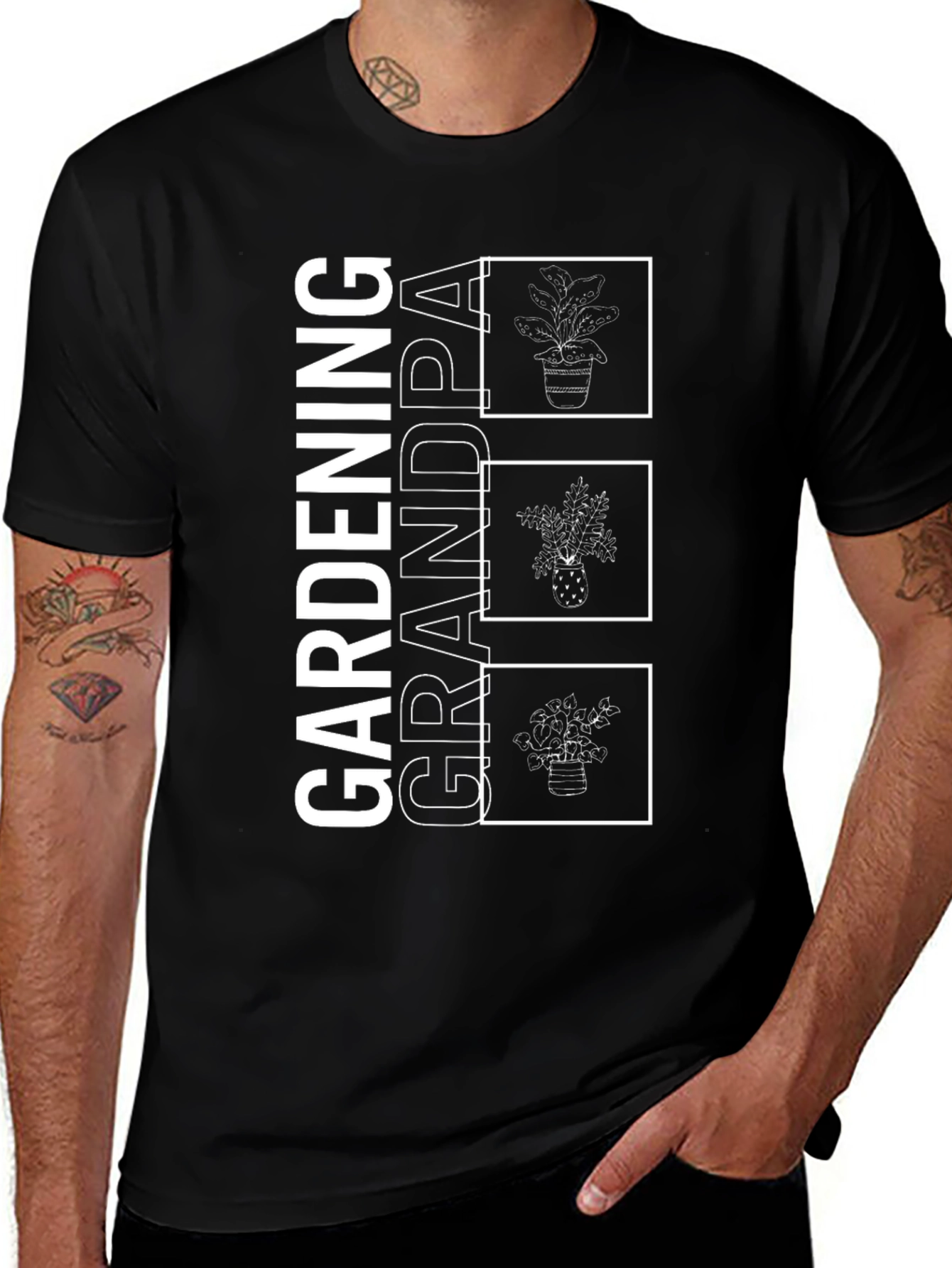 Variant 11 of Gardening Grandpa Graphic T-Shirt - Black Cotton Tee