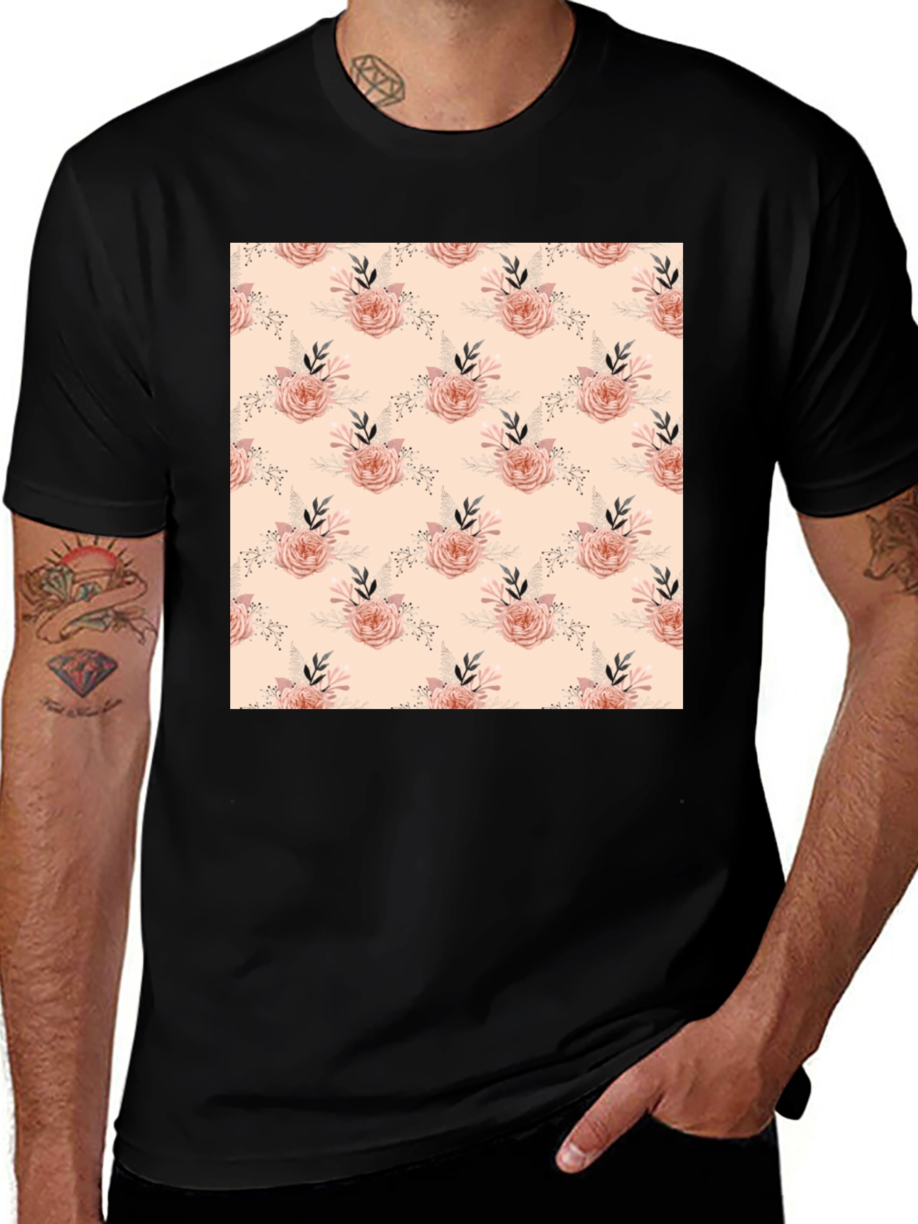 Variant 10 of Floral Pattern Black T-Shirt