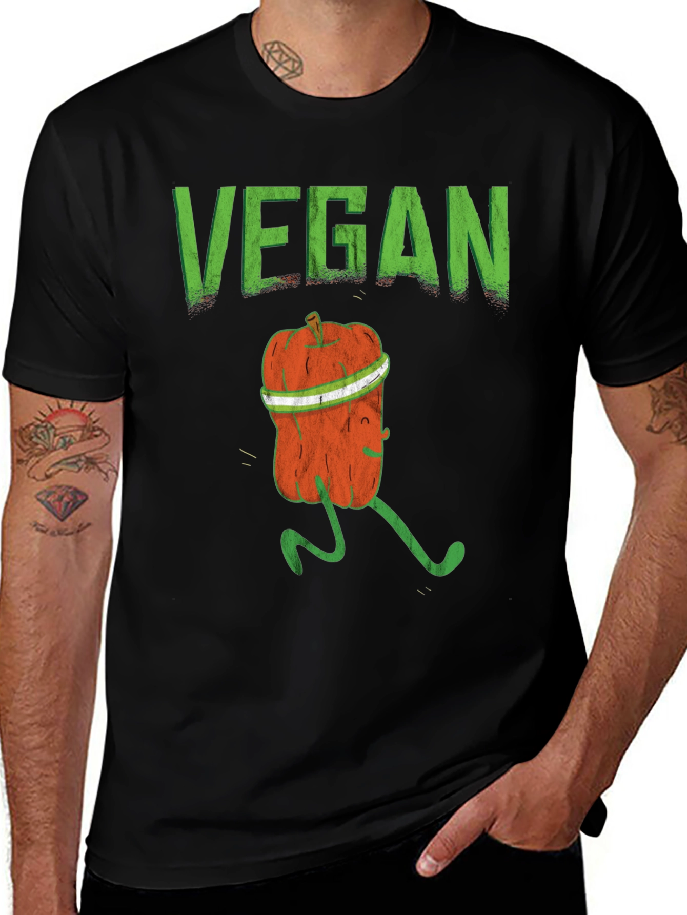 Variant 11 of Vegan Running Pumpkin Graphic Tee - Black Cotton T-Shirt