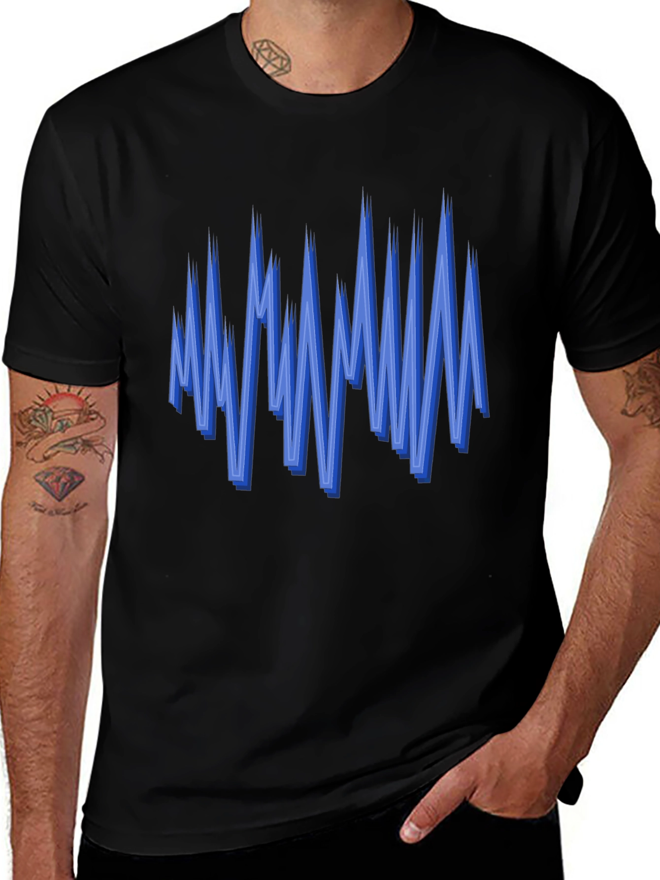 Variant 5 of Abstract Blue Graphic Print Black Tee