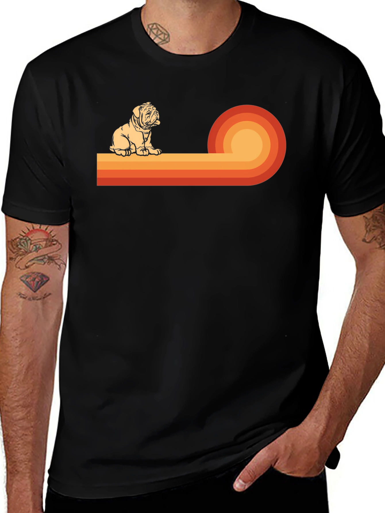 Variant 2 of Retro Bulldog Sunset Graphic Tee
