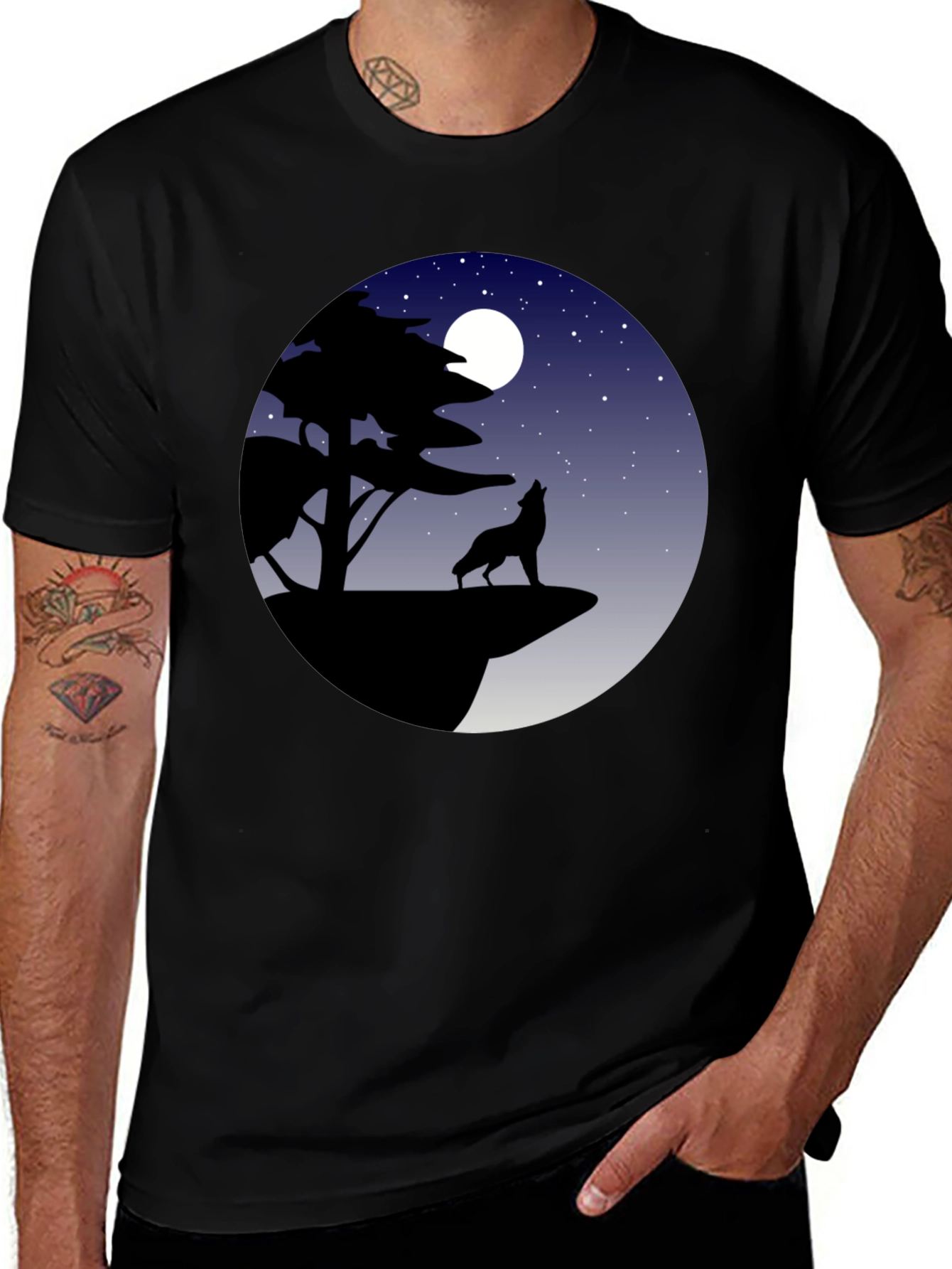 Variant 22 of Wolf Moon Graphic Tee - Black