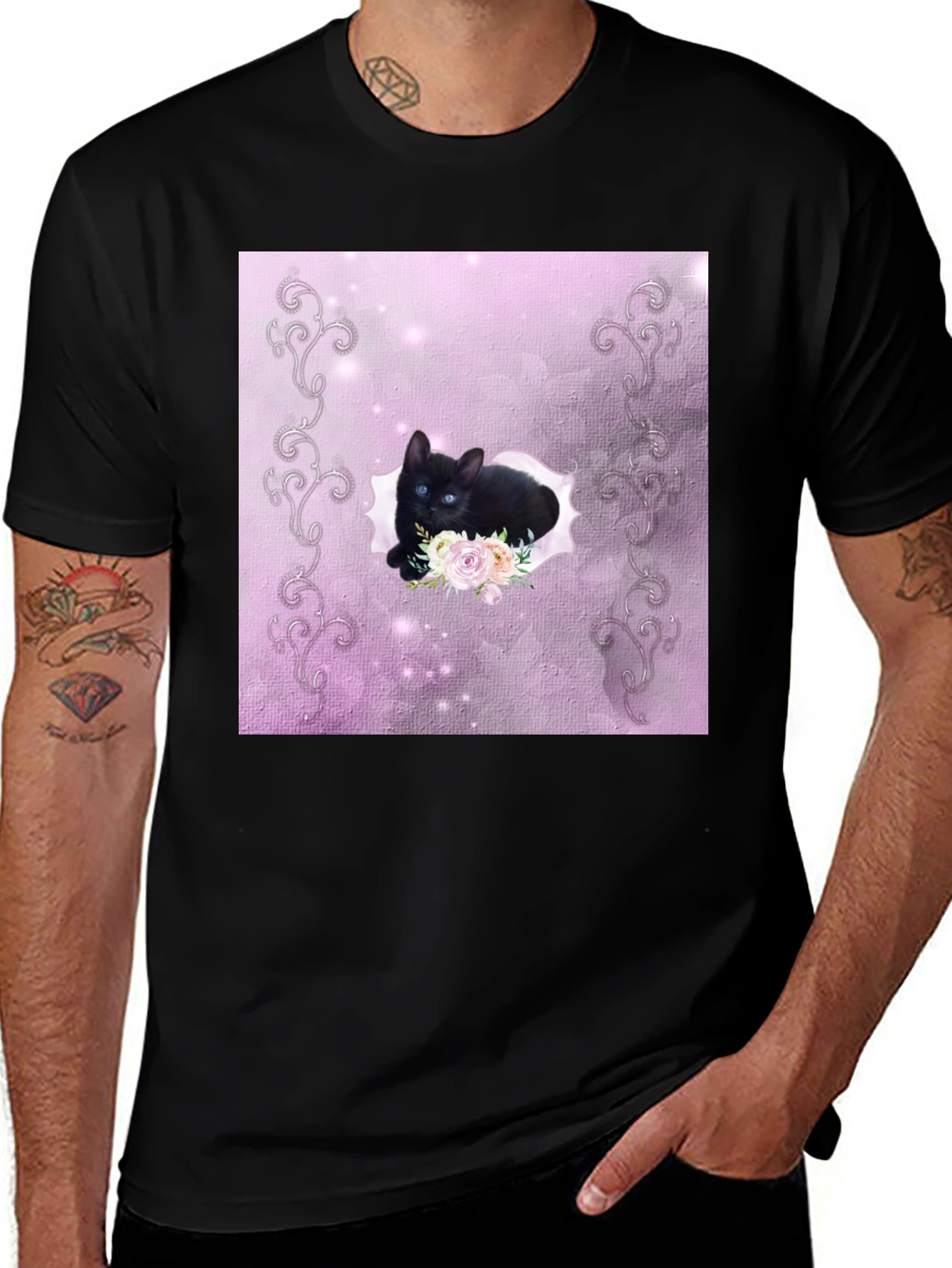 Variant 2 of Black Kitten Floral T-Shirt