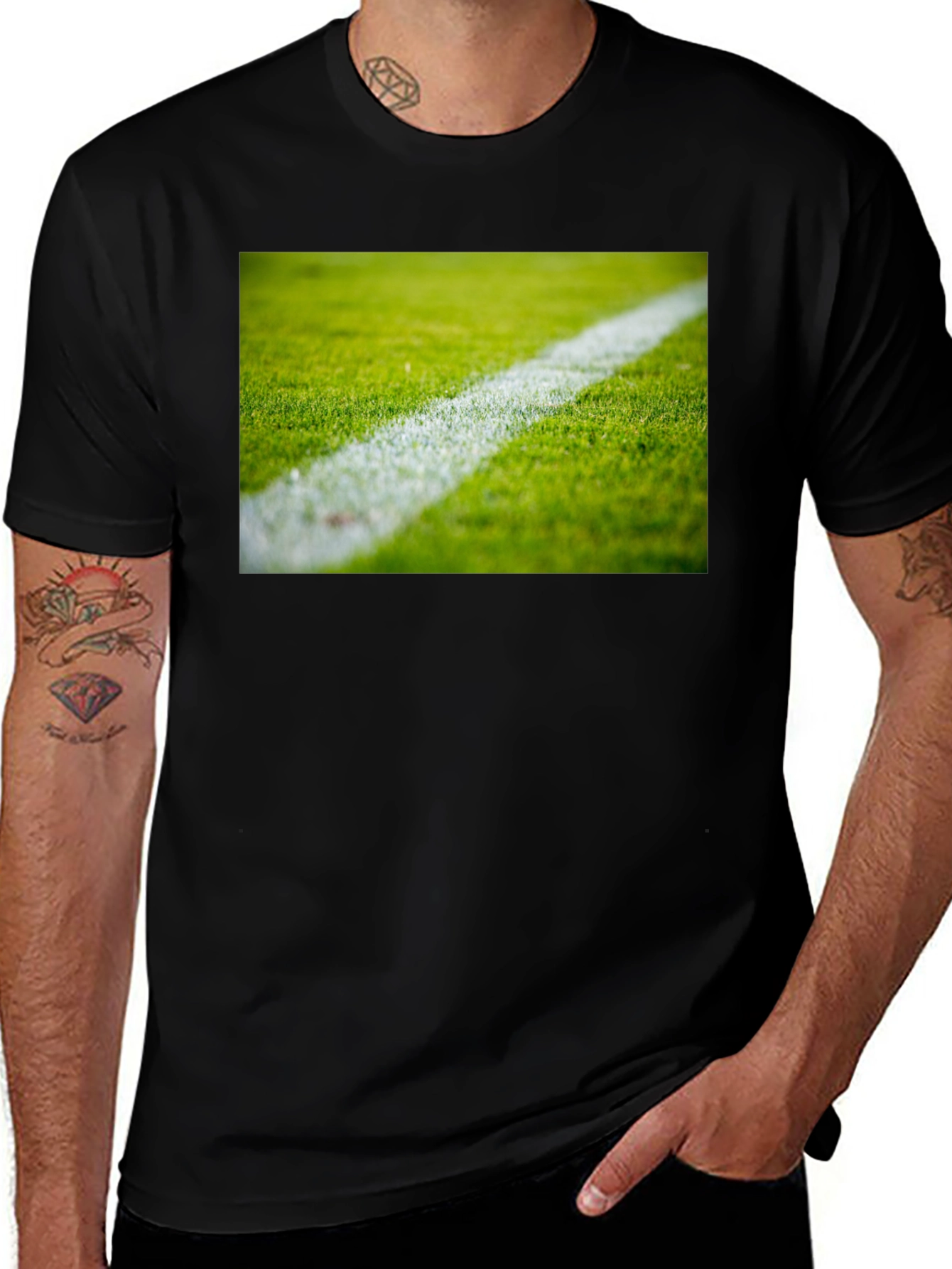 Green Field Line Graphic Tee - Casual Style