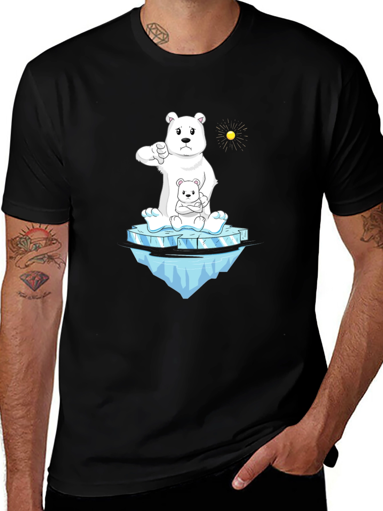 Variant 5 of Polar Bear Cartoon Graphic Tee - Black