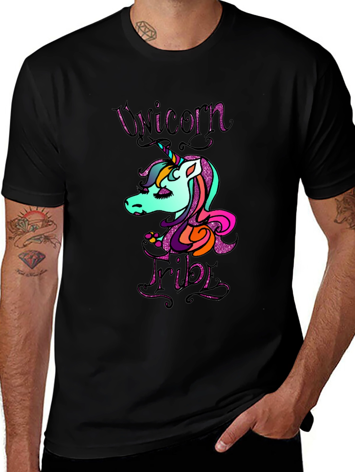 Variant 19 of Unicorn Tribe Graphic Tee - Men's Black T-Shirt