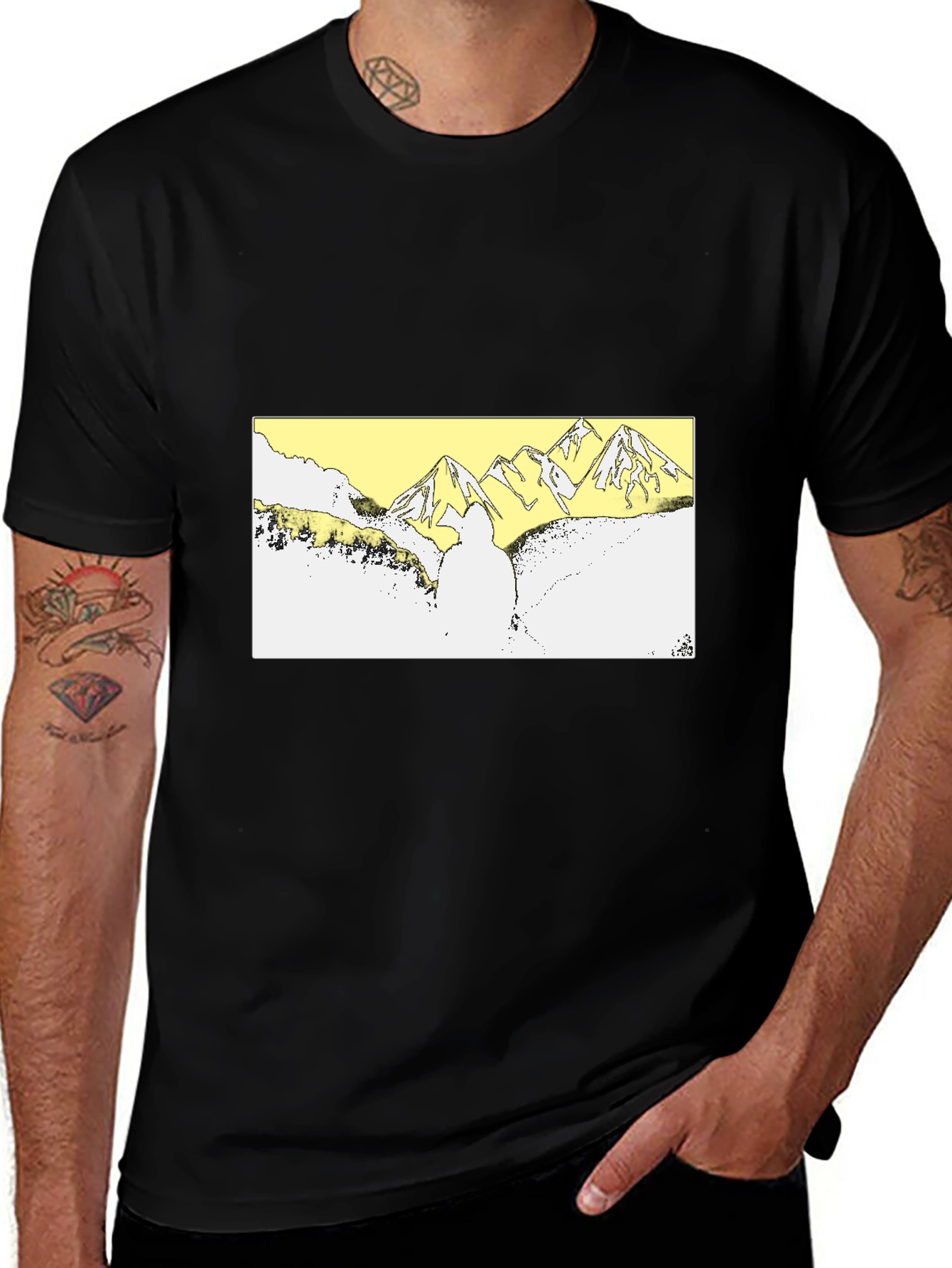 Variant 5 of Black T-Shirt with Mountain Landscape Graphic