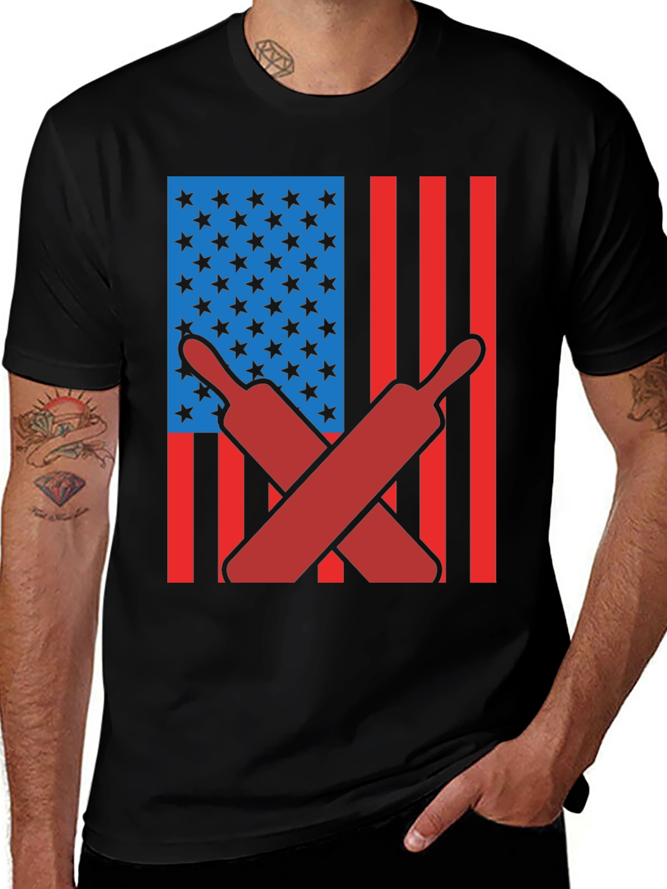American Flag Rolling Pin Graphic Tee - Patriotic Baker Shirt