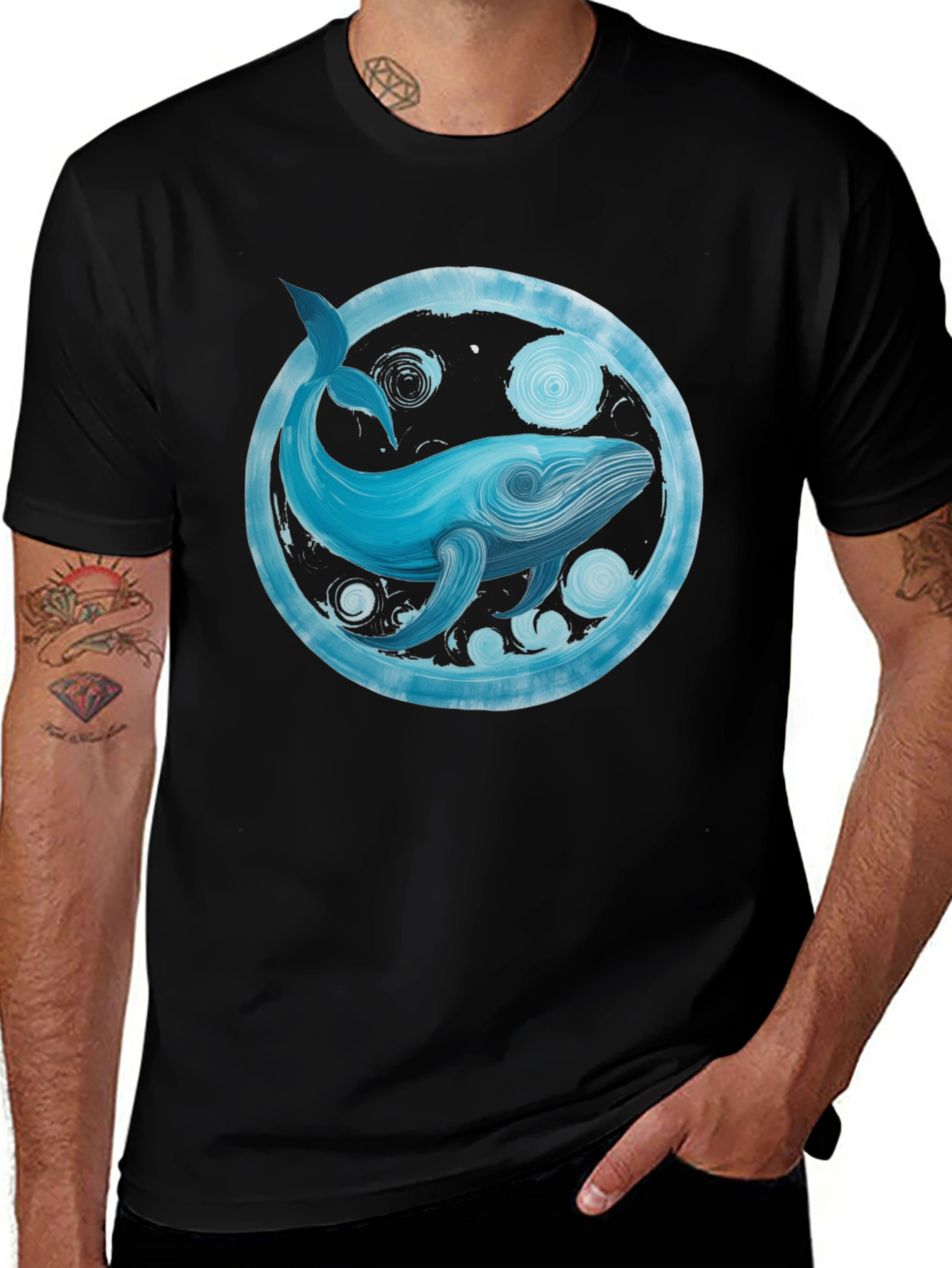 Variant 12 of Whale Art Graphic Tee - Black Cotton Casual Shirt