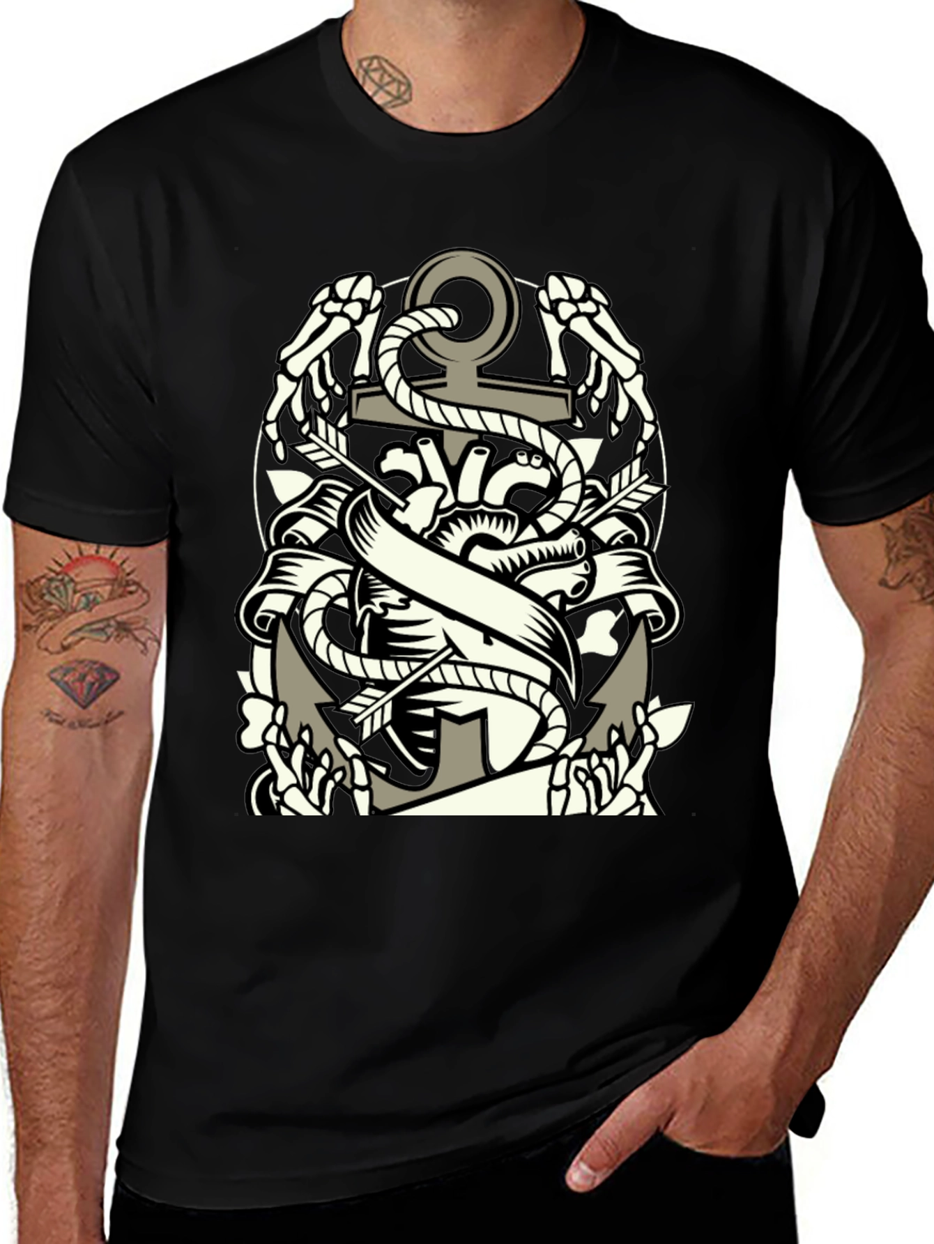 Variant 3 of Anchor Heart T-Shirt - Nautical Tattoo Style Graphic Tee