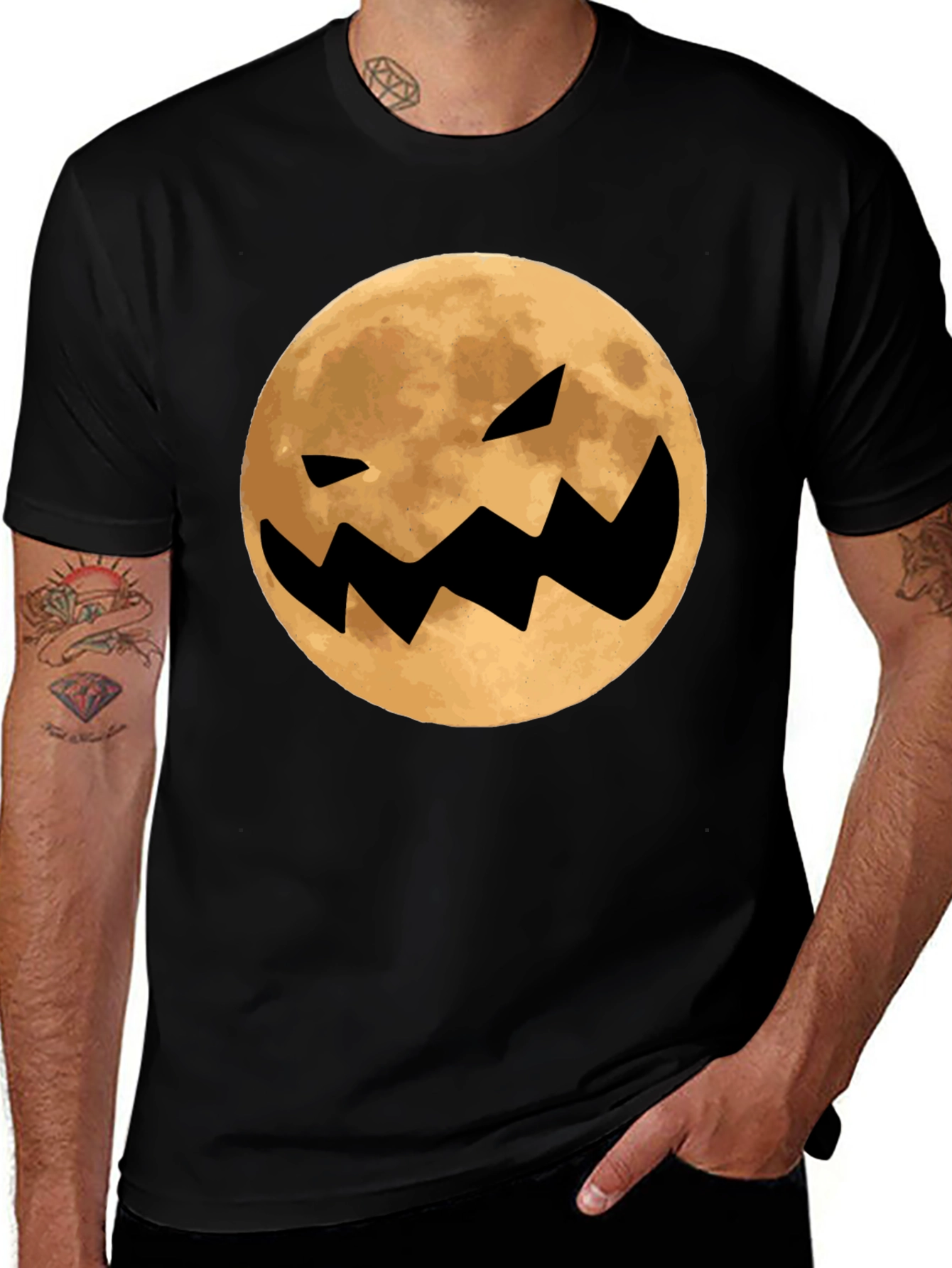Variant 15 of Spooky Moon Face Black T-Shirt