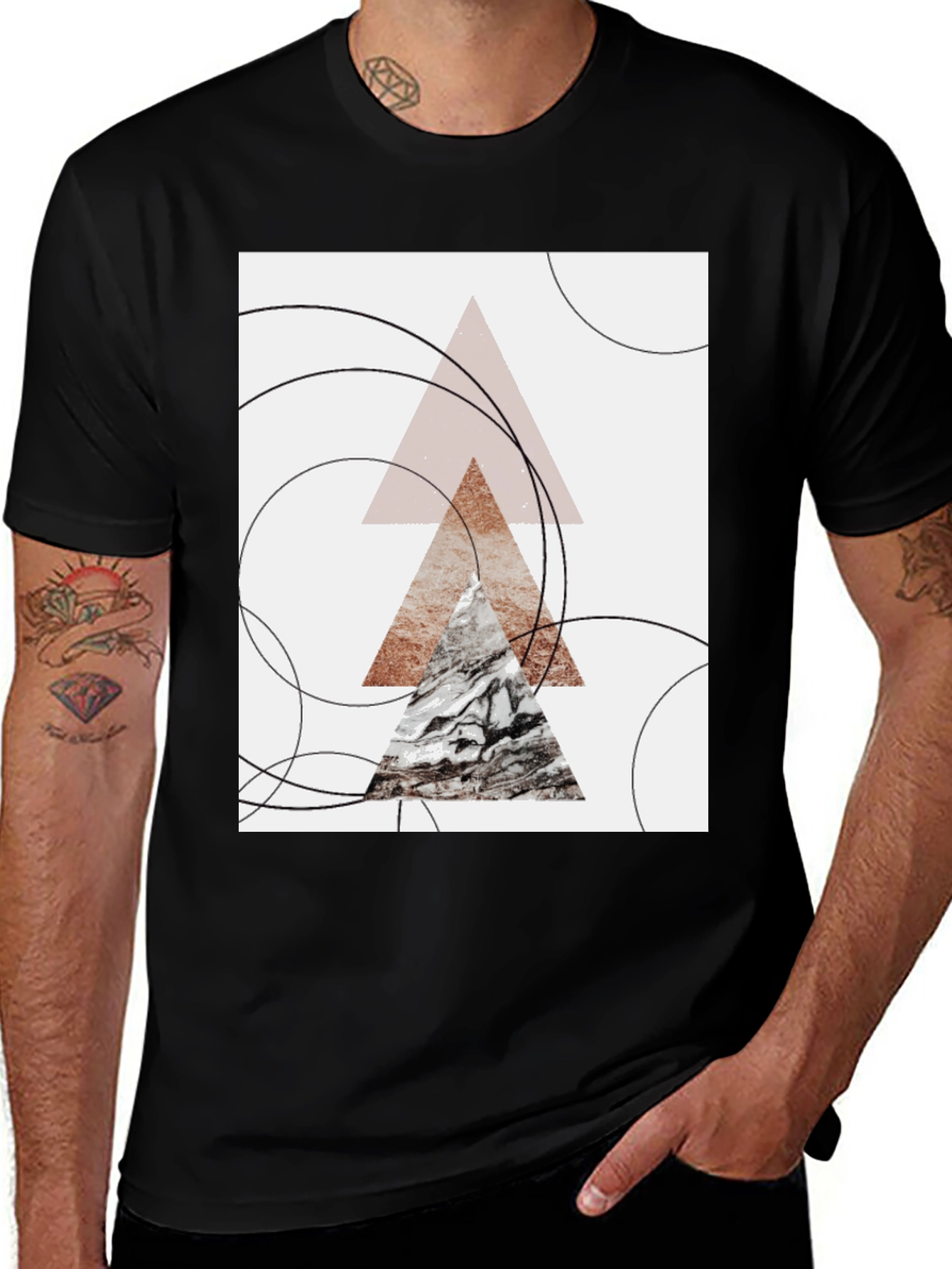 Variant 15 of Geometric Triangle Print Black T-Shirt