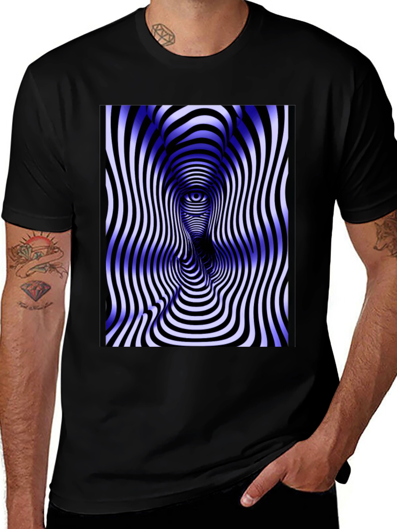 Variant 17 of Optical Illusion Face Tee - Black Graphic T-Shirt