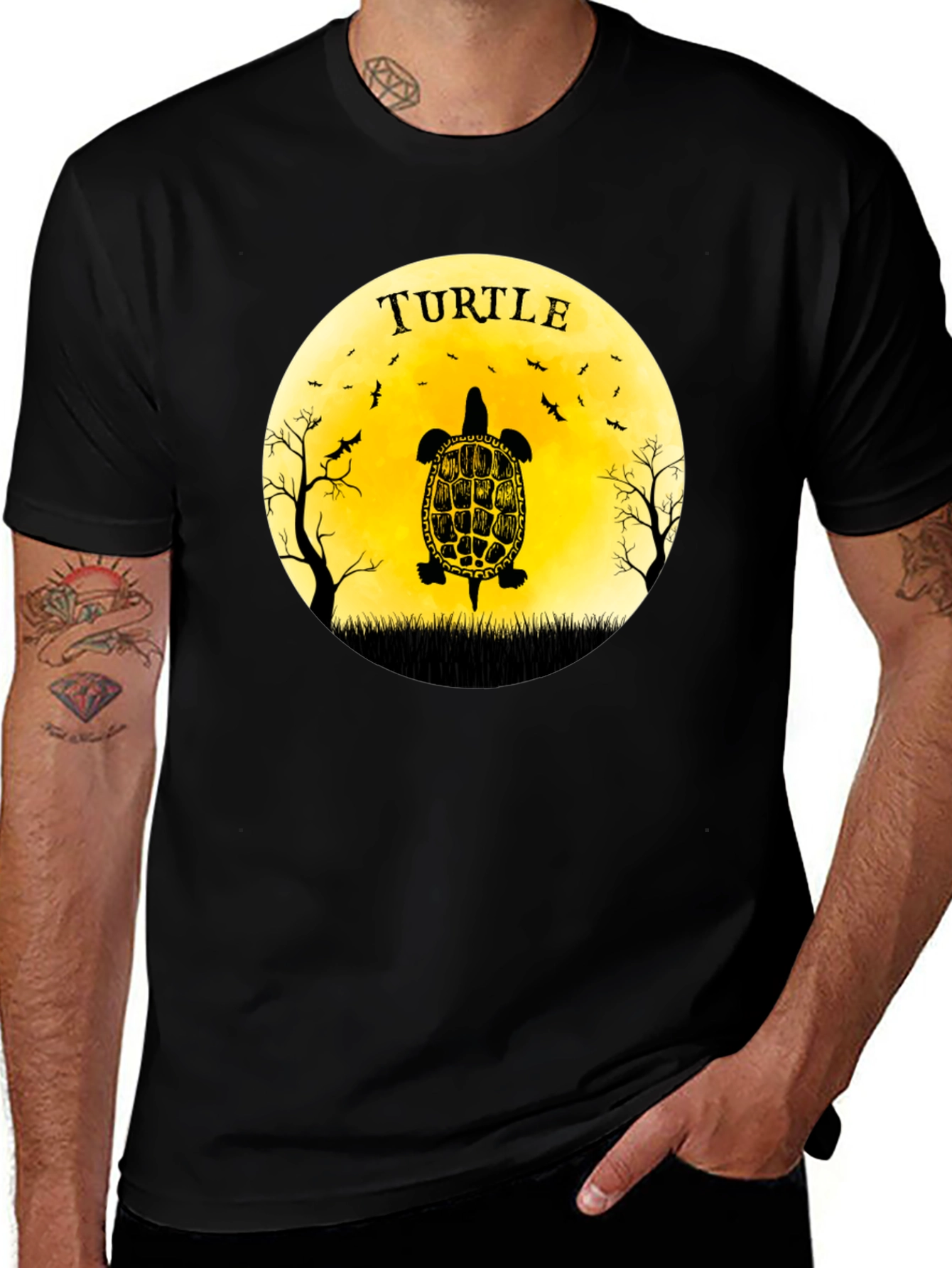 Variant 18 of Turtle Graphic Tee - Black Cotton T-Shirt