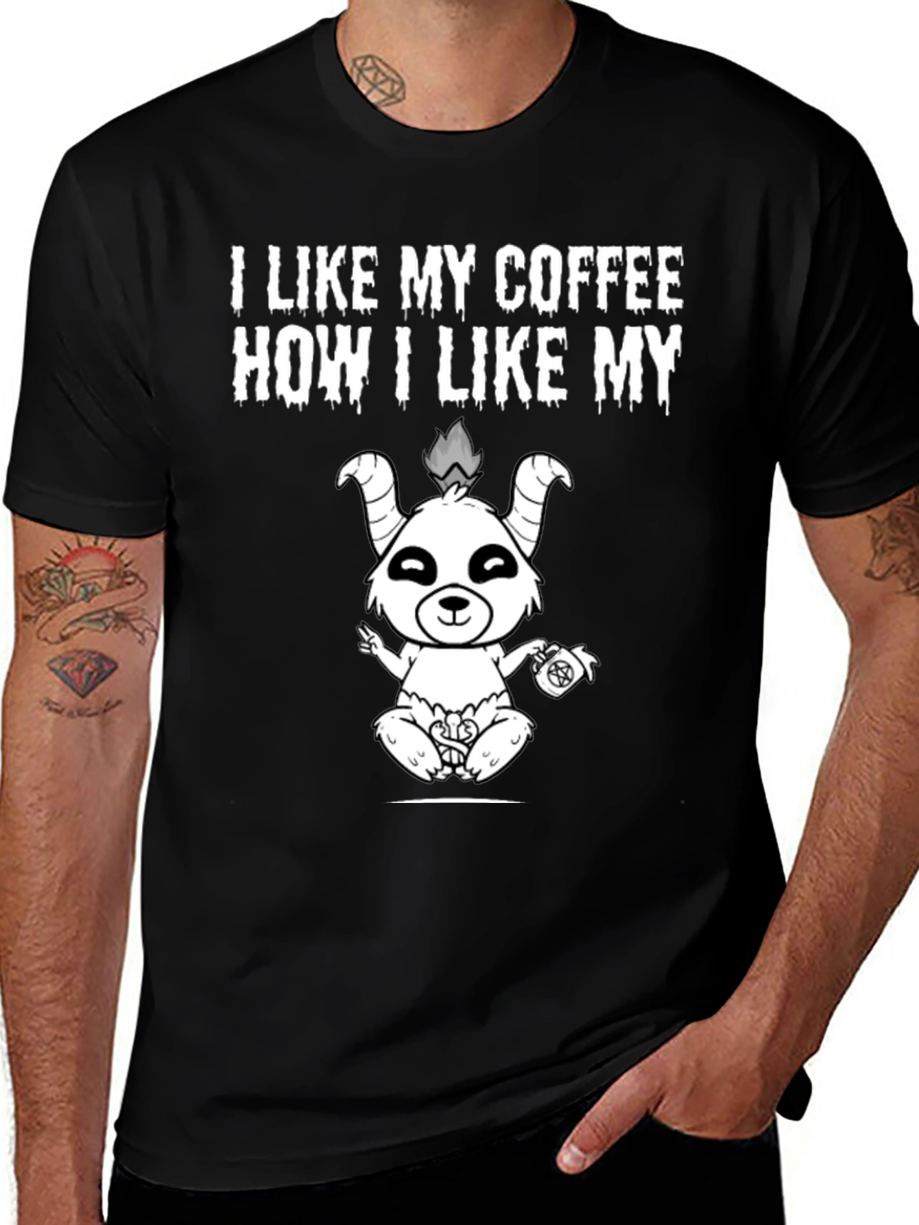 Variant 28 of Coffee How I Like My Satanic Bear Graphic T-Shirt