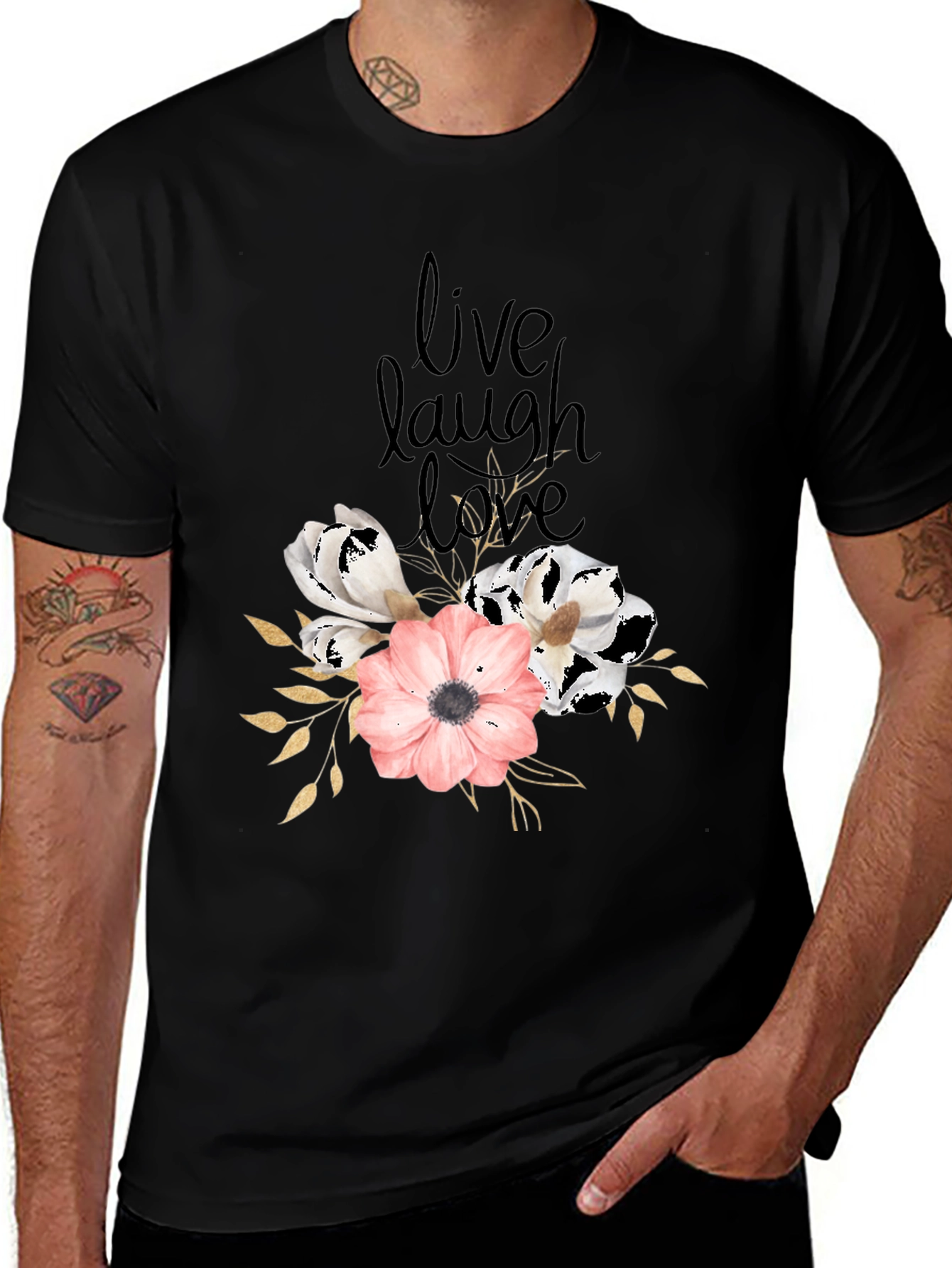 Variant 24 of Live Laugh Love Floral Black T-Shirt