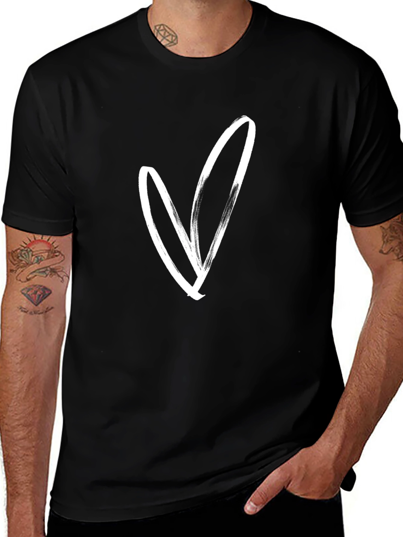 Variant 9 of Black T-Shirt with White Heart Brushstroke Design
