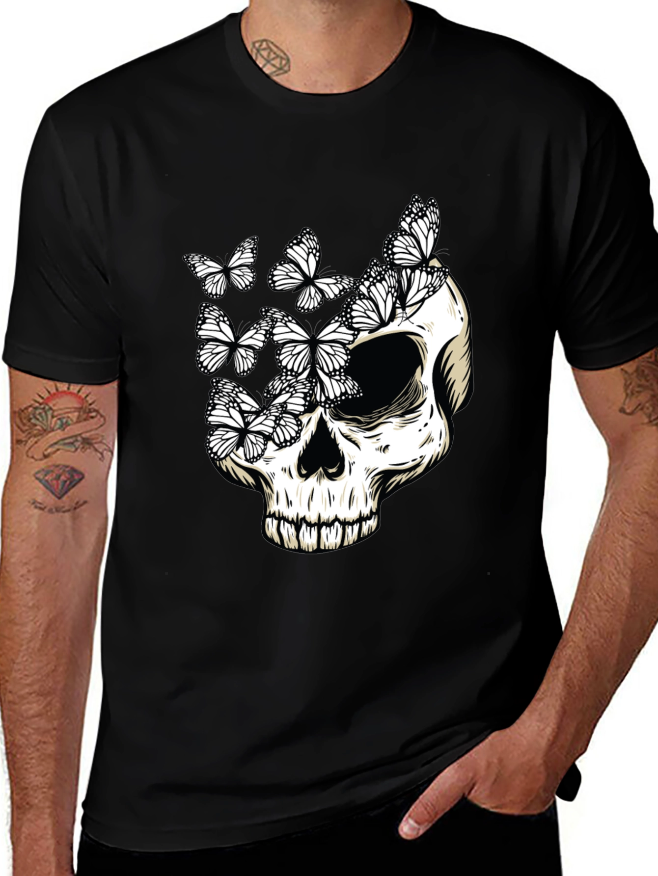 Variant 28 of Skull & Butterfly Graphic Black T-Shirt