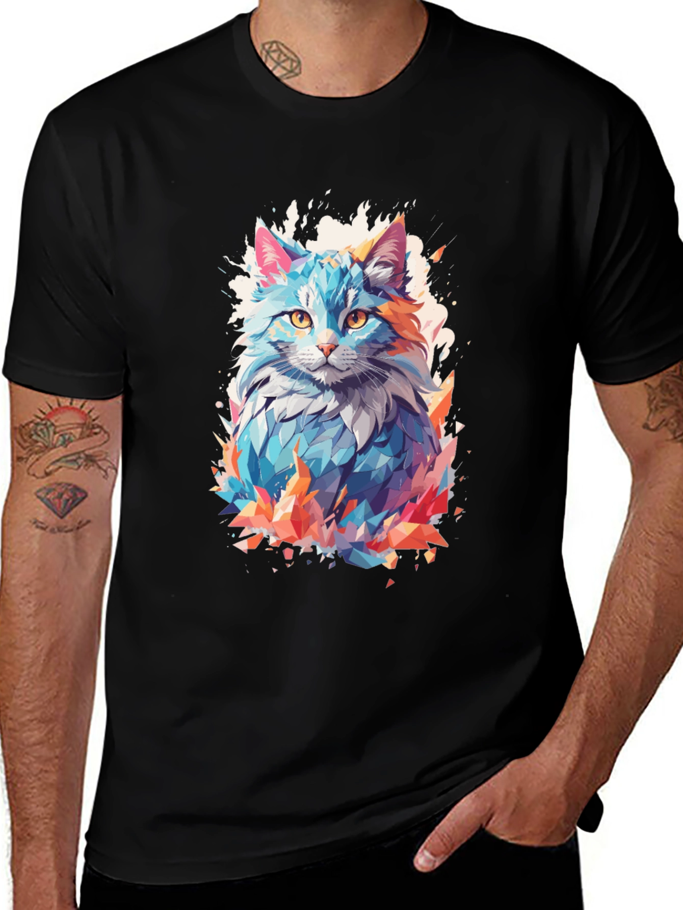 Variant 12 of Abstract Cat Graphic Black T-Shirt