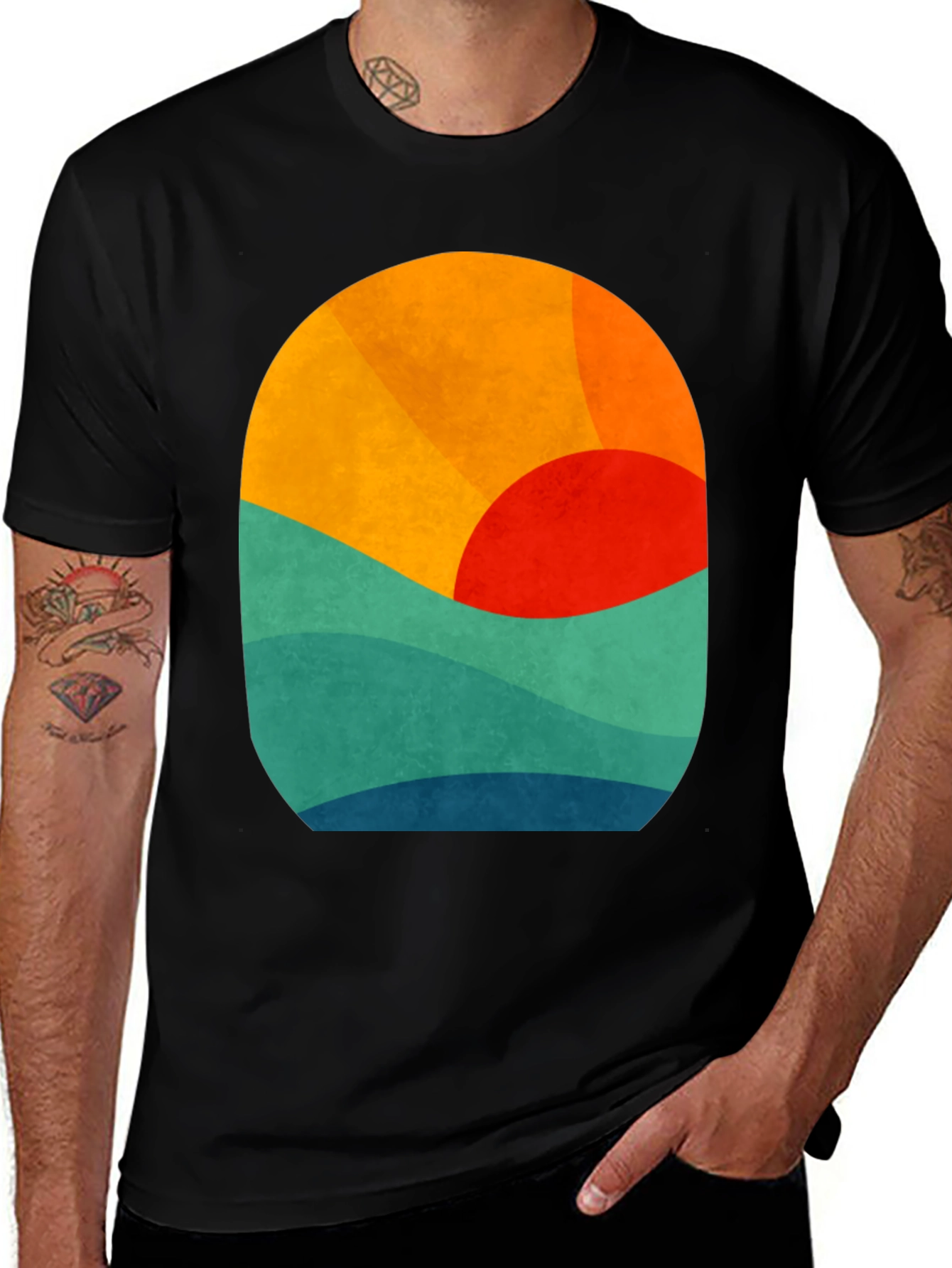 Variant 5 of Abstract Sunset Graphic Tee - Retro Wave Design