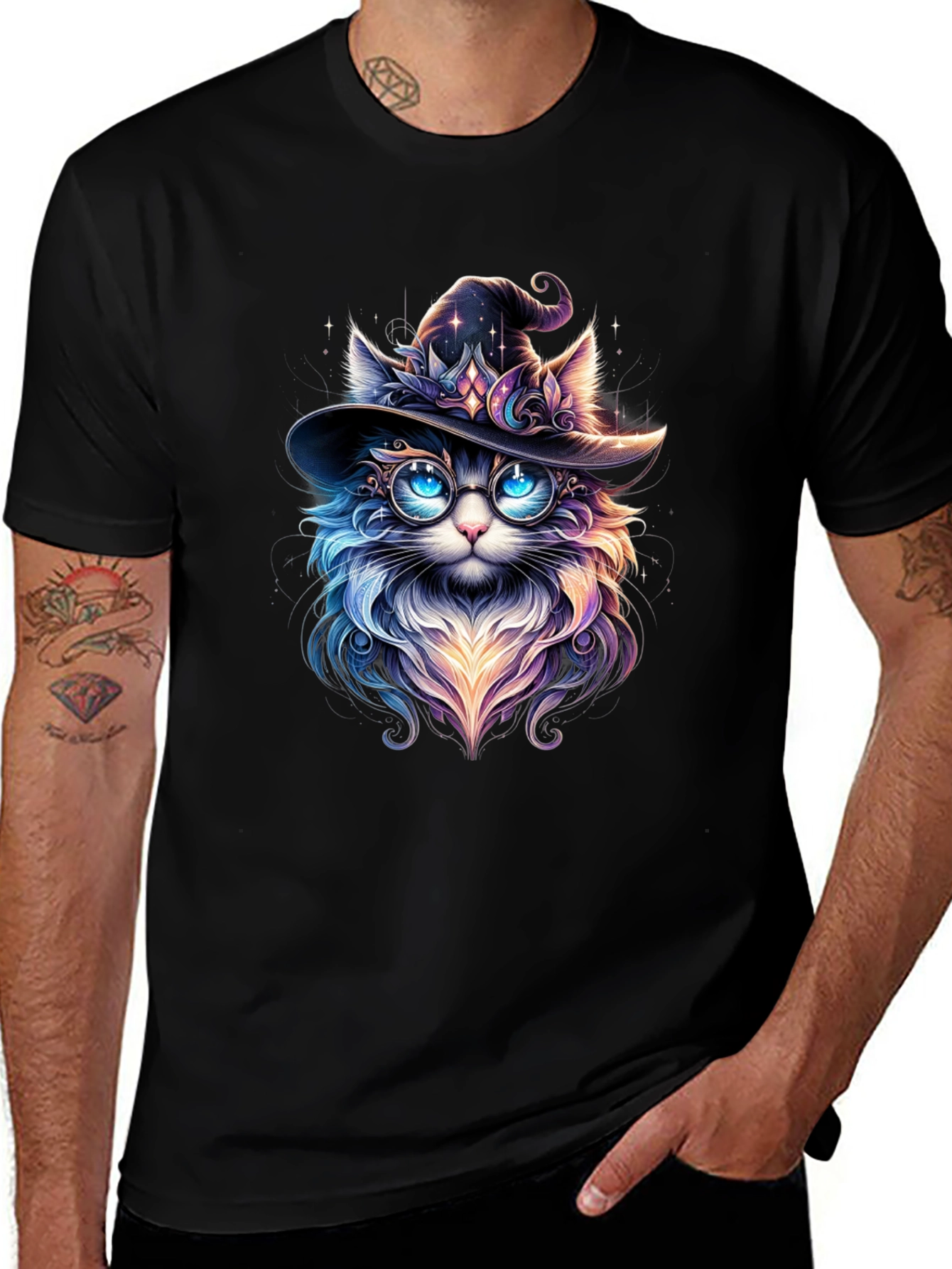 Variant 29 of Wizard Cat Graphic Tee - Black
