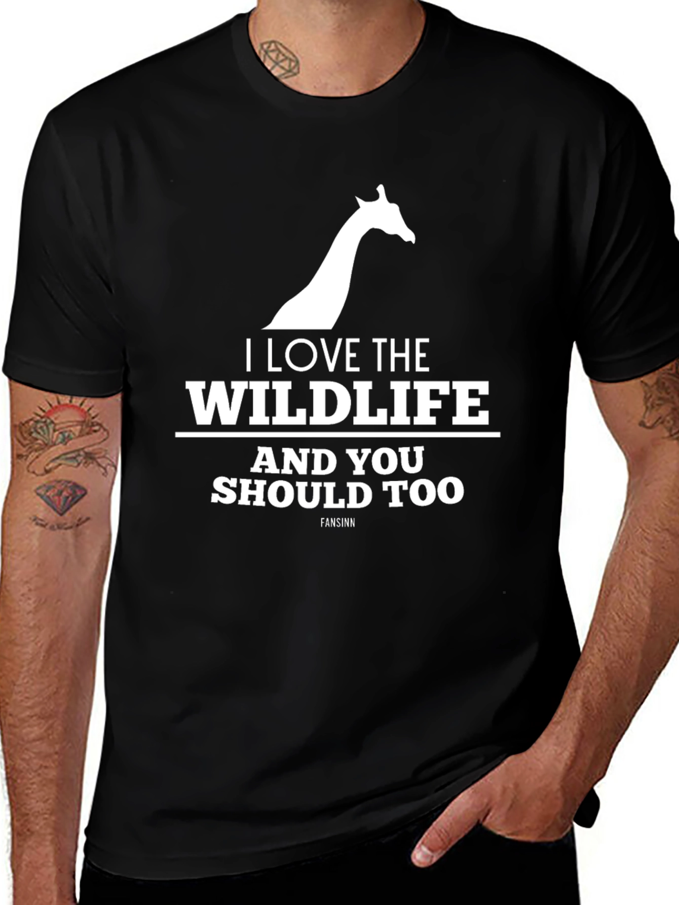 Variant 7 of I Love the Wildlife Giraffe Graphic Black T-Shirt