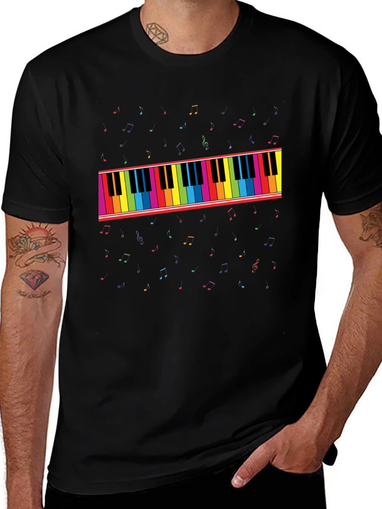 Variant 5 of Rainbow Piano Keys & Notes Black T-Shirt