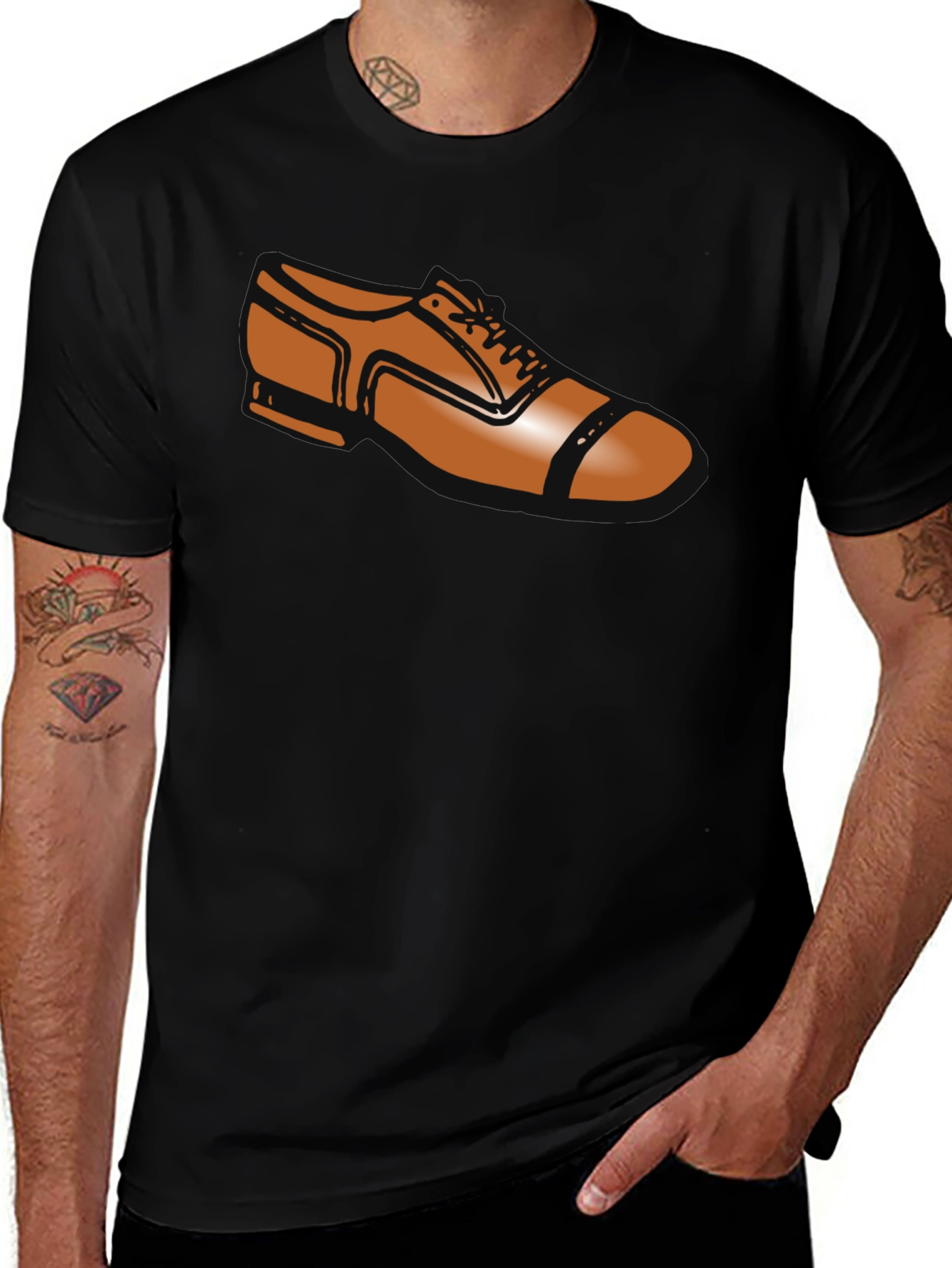 Variant 24 of Men's Black T-Shirt with Brown Dress Shoe Graphic