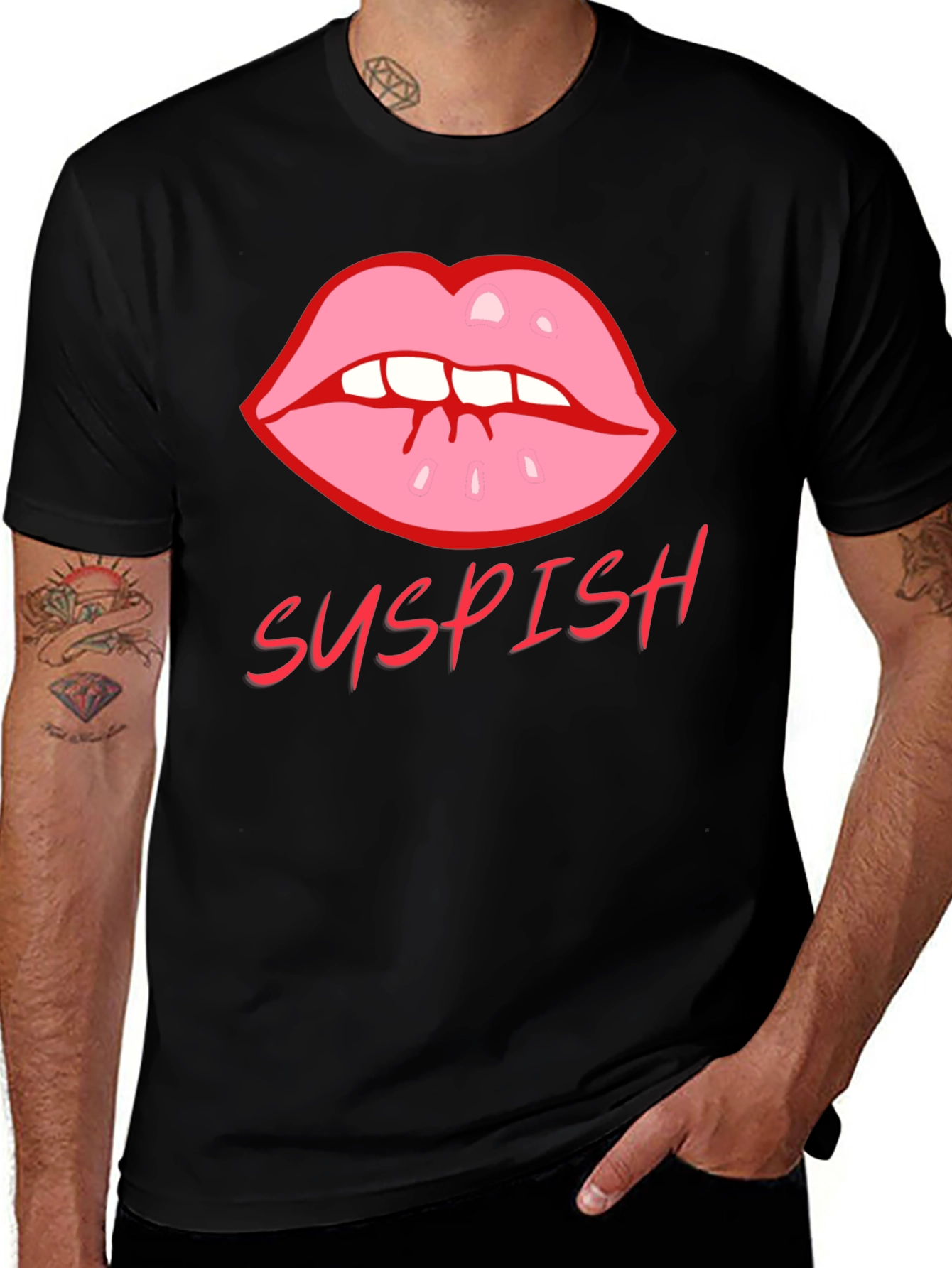 Variant 30 of Suspish Lips Graphic Tee - Black