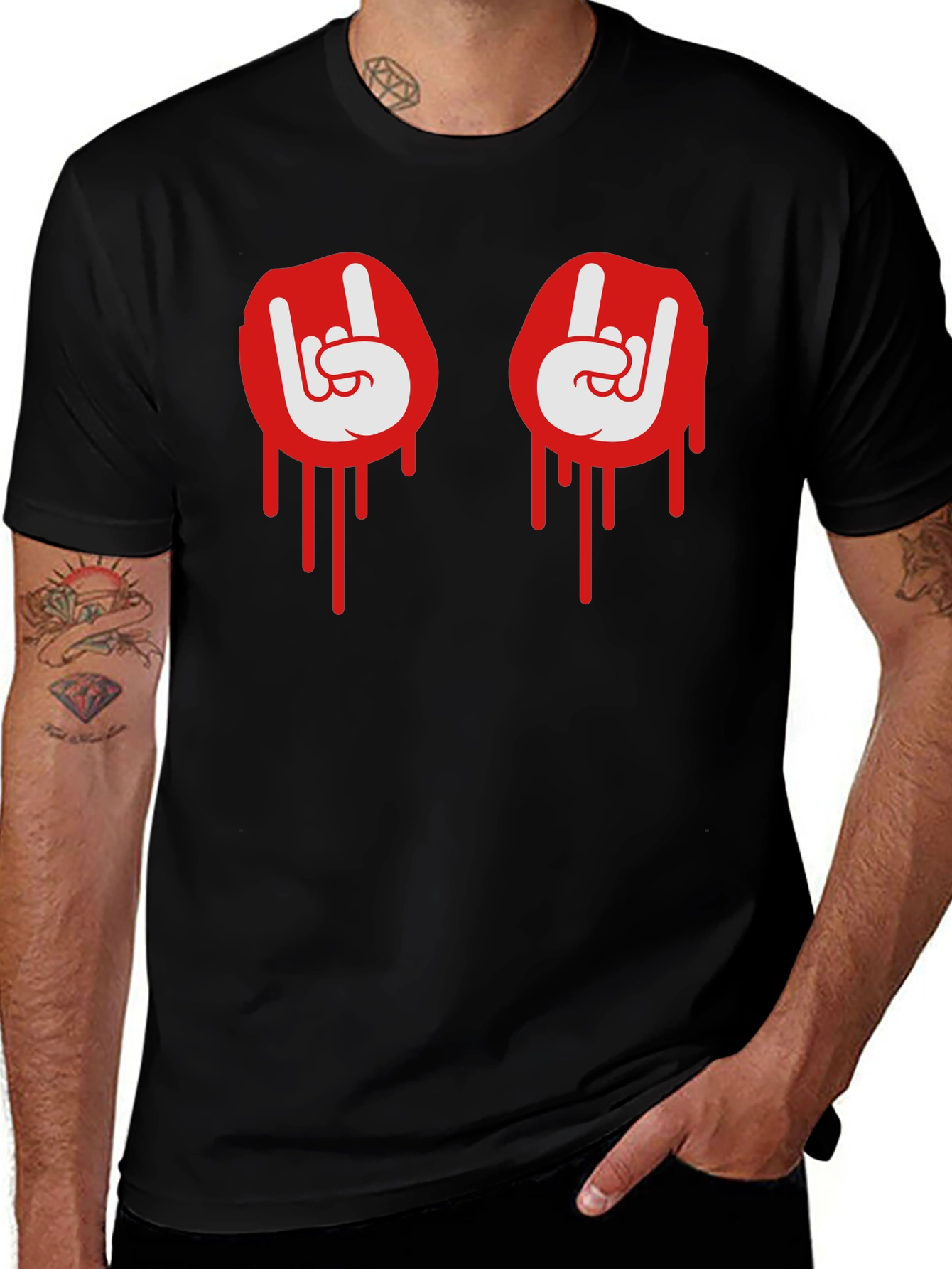 Variant 3 of Rock On Dripping Hand Sign Graphic Tee