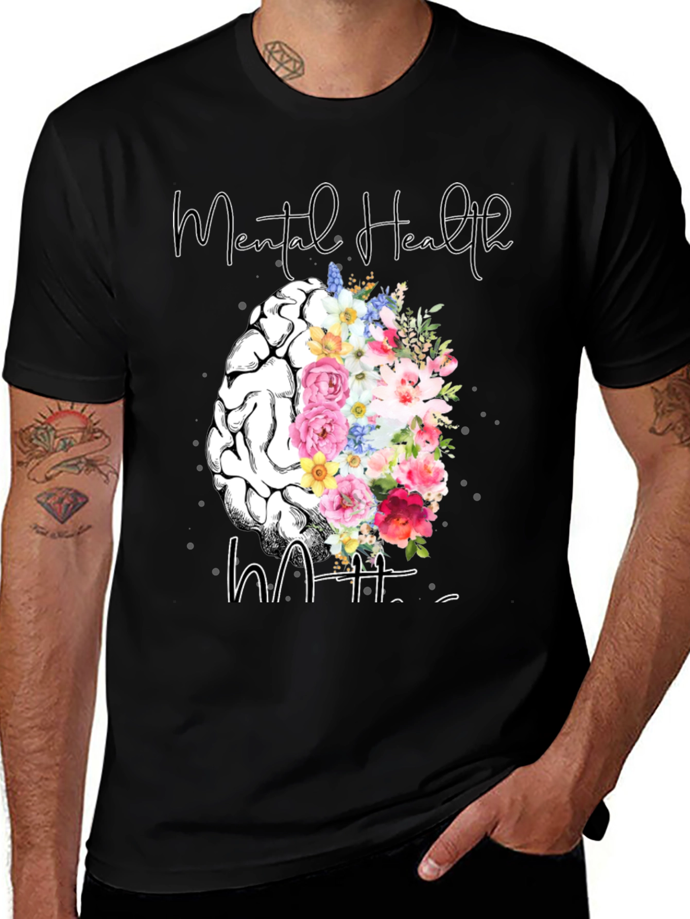 Variant 4 of Mental Health Matters Floral Brain T-Shirt