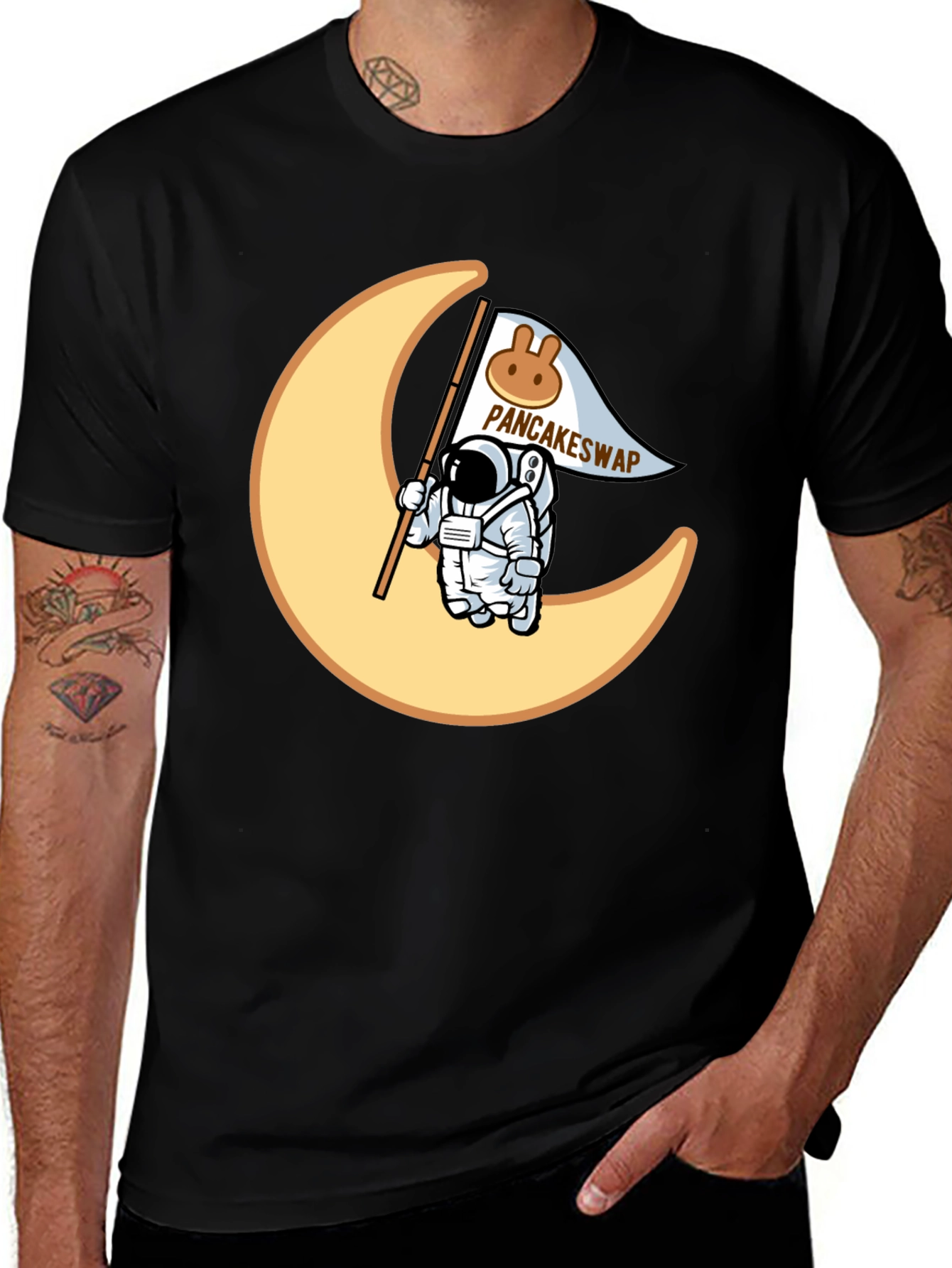 Variant 15 of PancakeSwap Astronaut Moon Black T-Shirt
