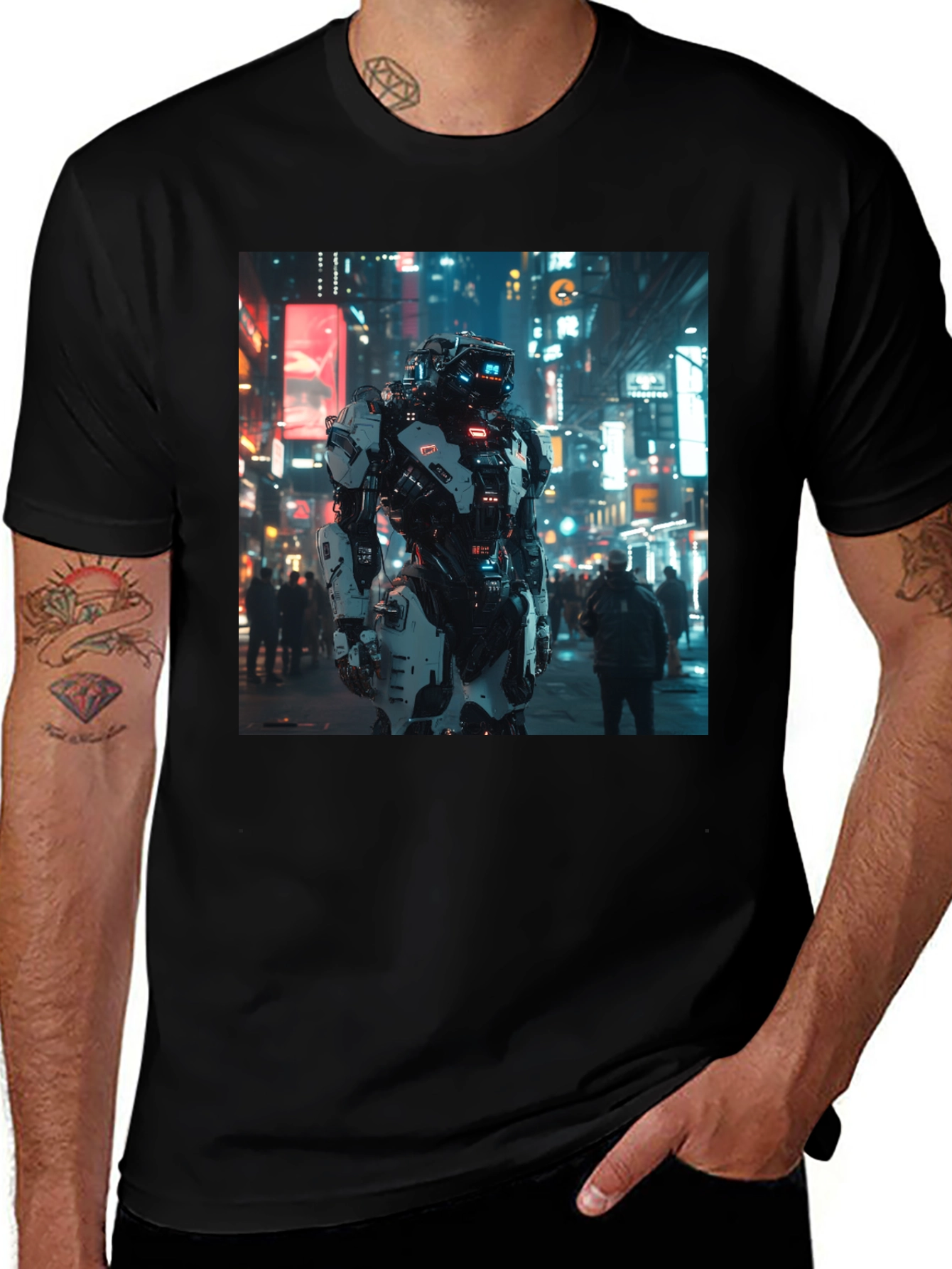 Variant 28 of Cyberpunk Robot Graphic Black T-Shirt