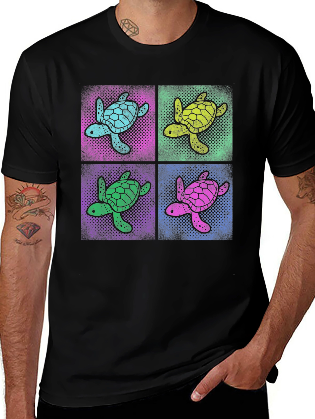 Variant 12 of Retro Turtle Pop Art T-Shirt - Black