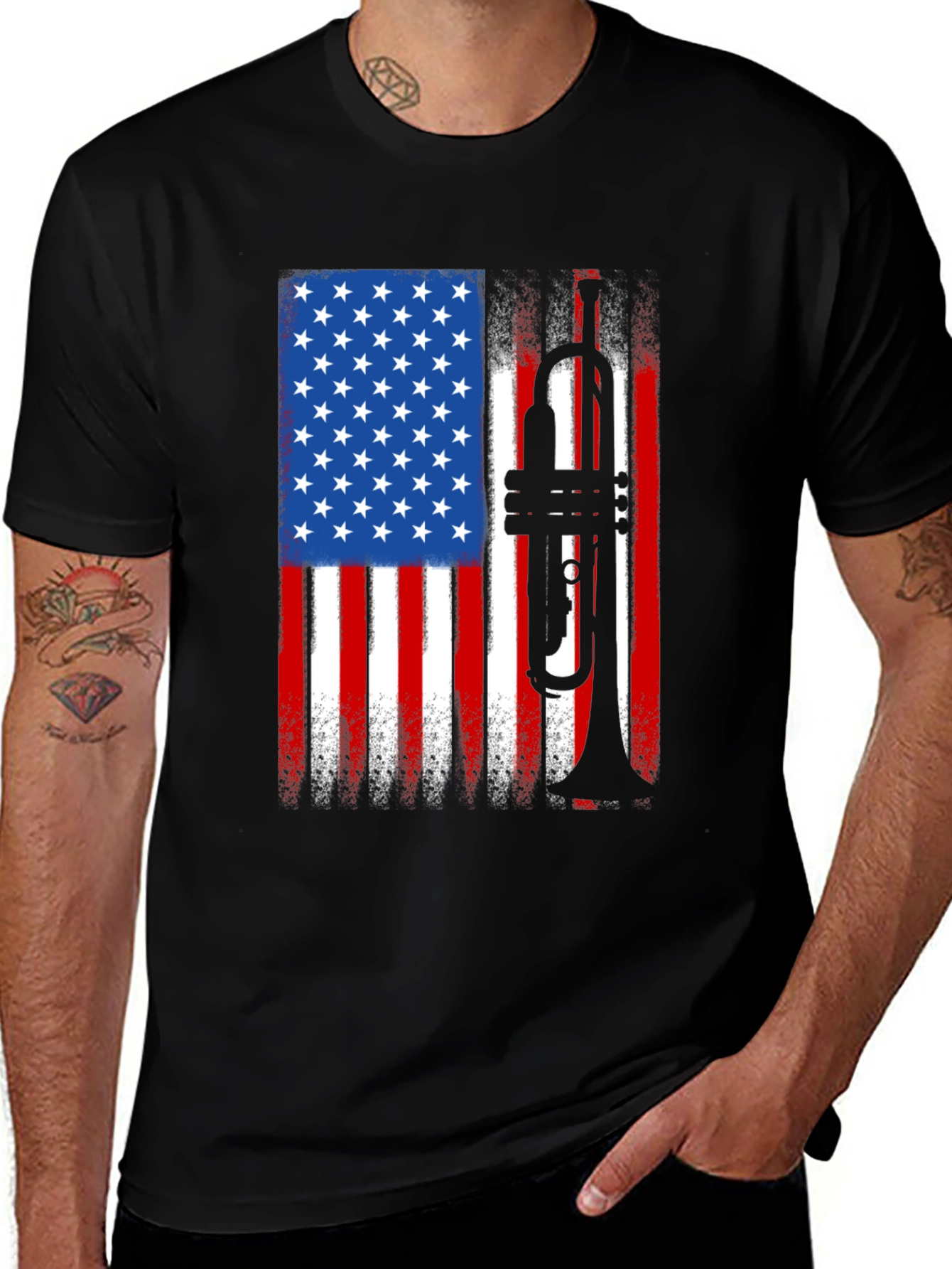 Variant 14 of USA Flag Trumpet Graphic Tee - Patriotic Musician Shirt