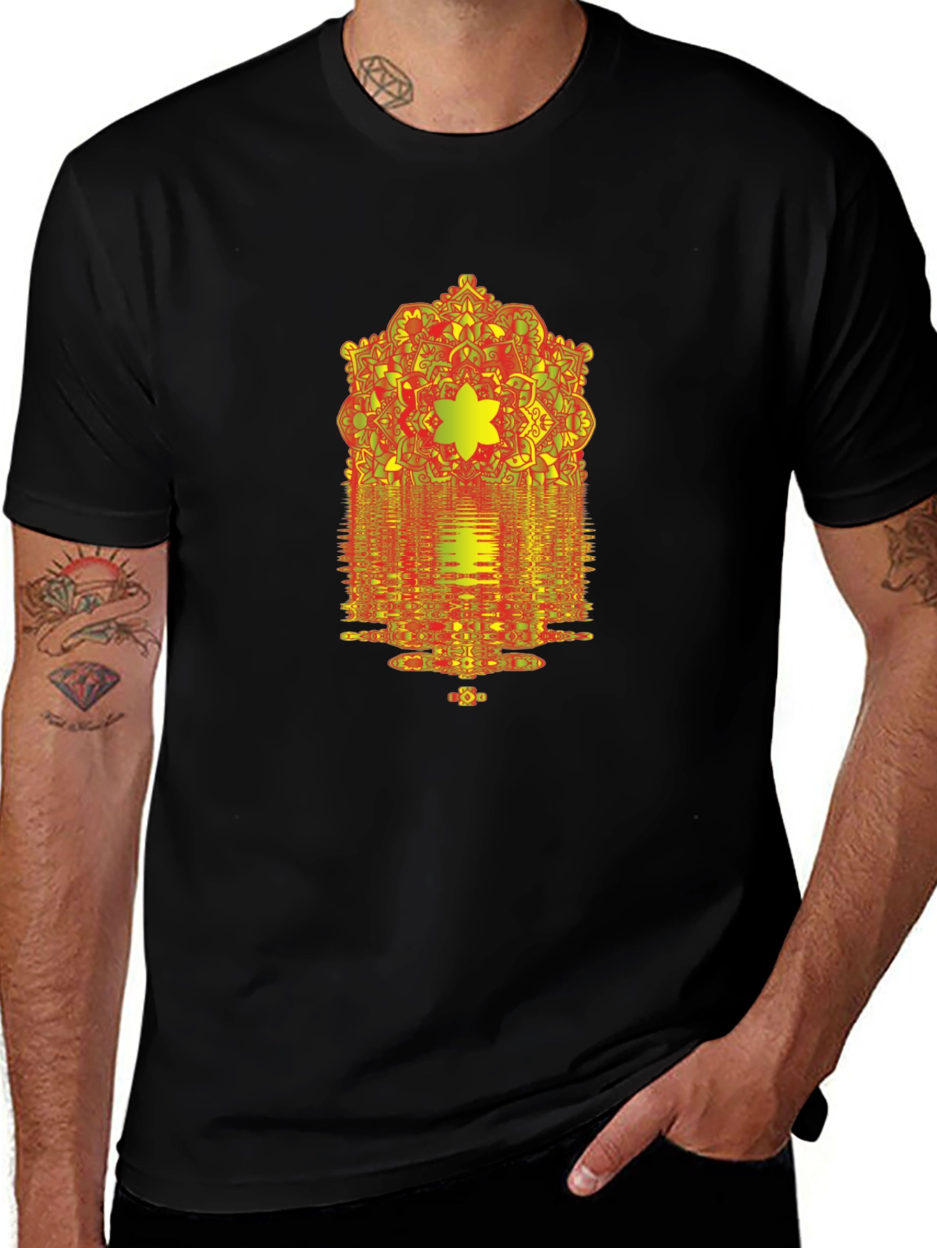 Variant 13 of Geometric Mandala Graphic Print Black T-Shirt