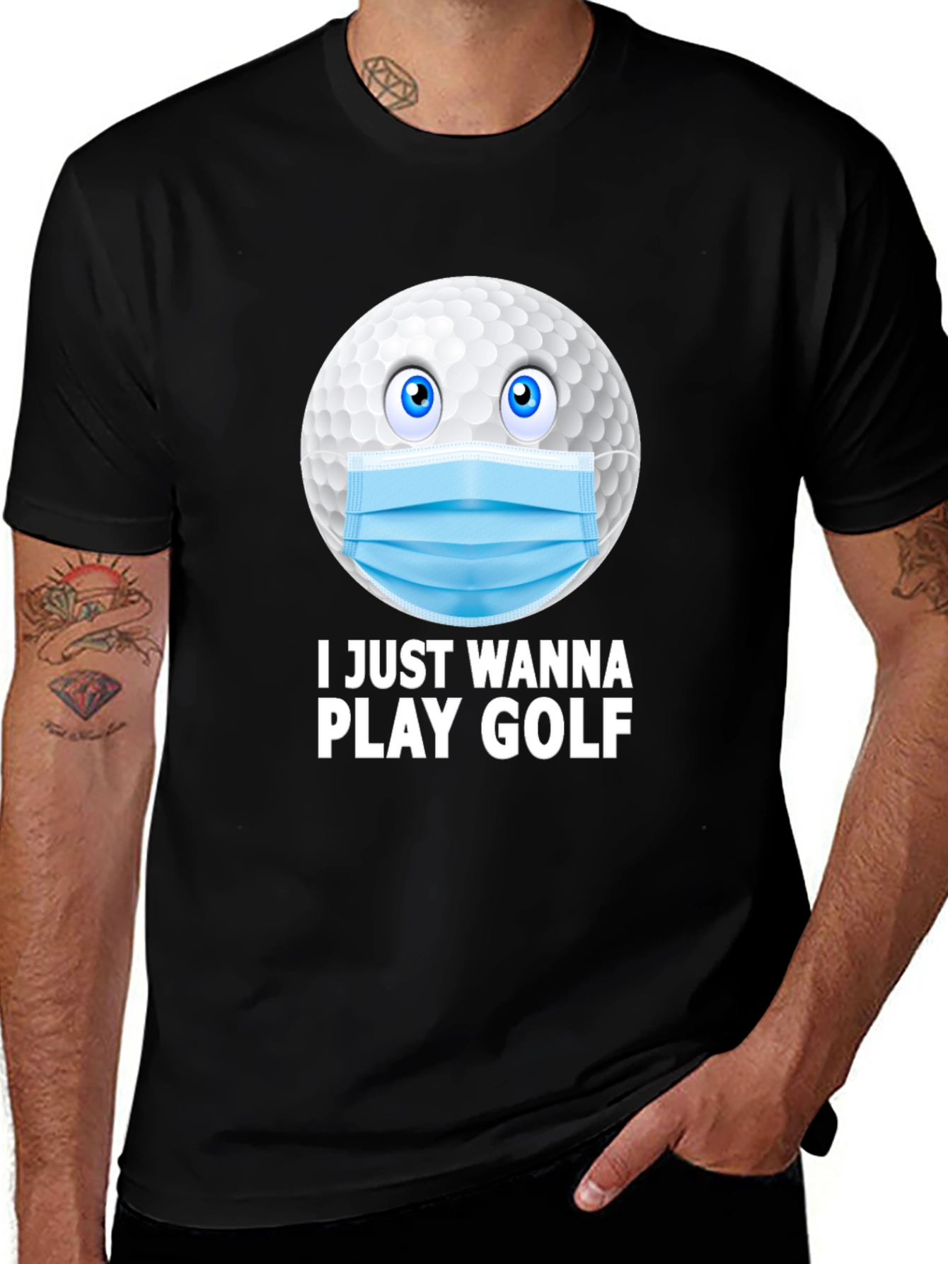 Variant 20 of I Just Wanna Play Golf T-Shirt - Funny Golf Ball Mask Tee