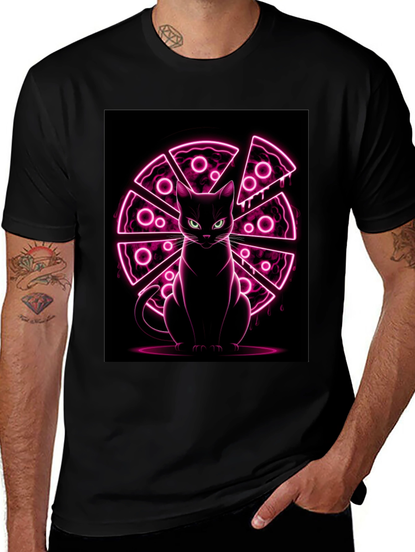 Variant 11 of Cat Pizza Neon Graphic T-Shirt