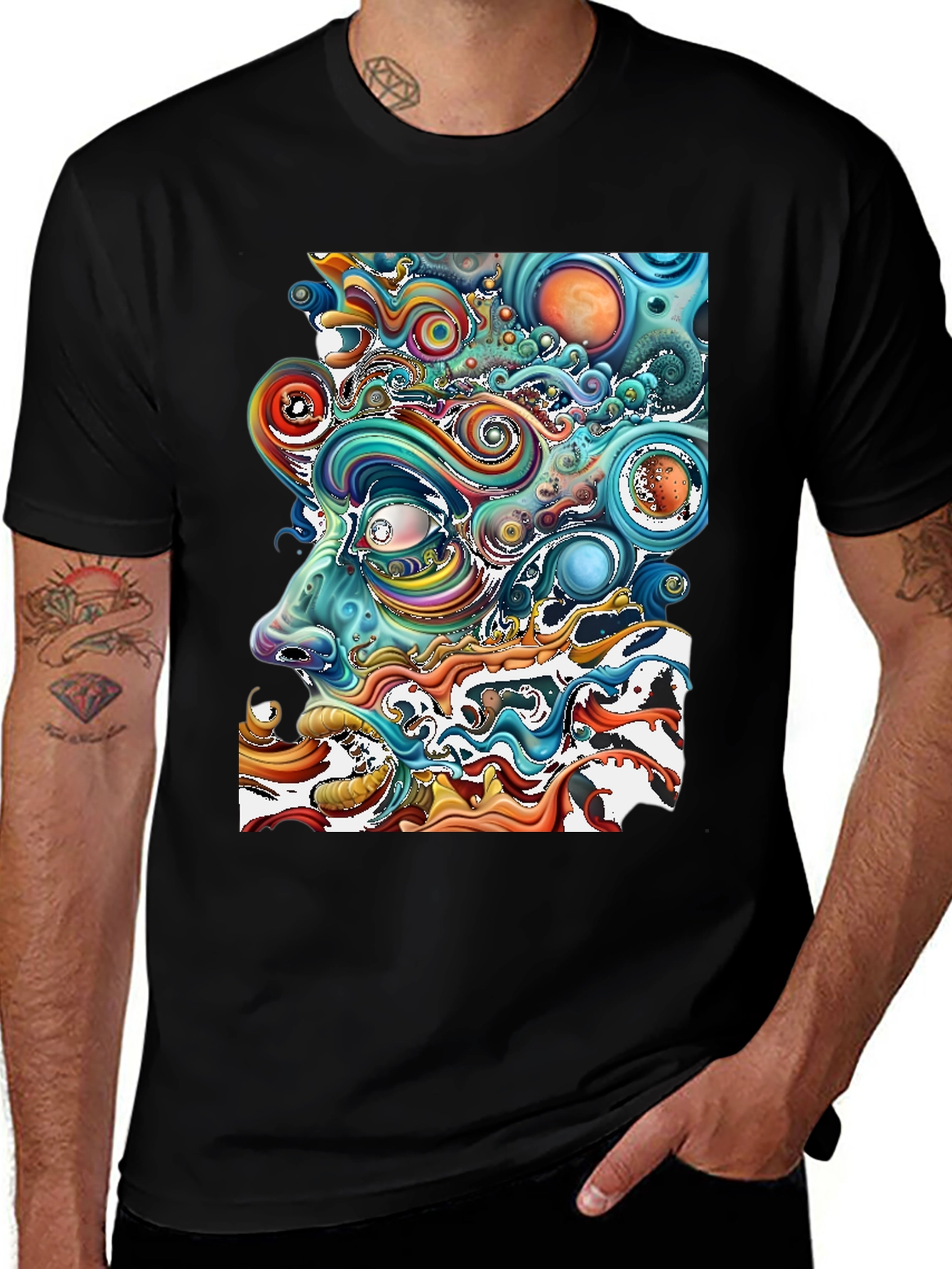 Variant 6 of Surreal Face Art Graphic Tee - Unique Design T-Shirt