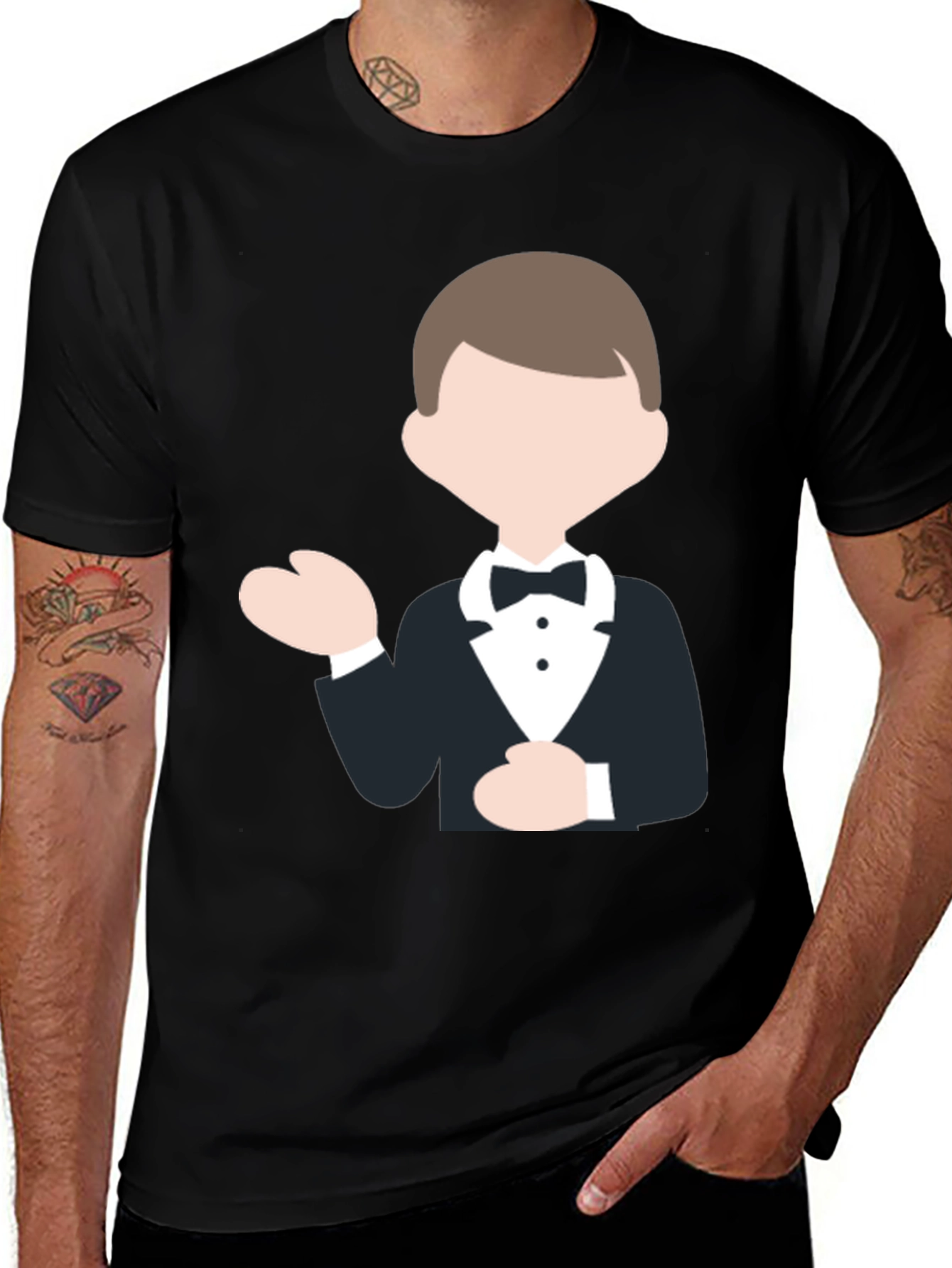 Variant 4 of Tuxedo Cartoon Graphic Black T-Shirt