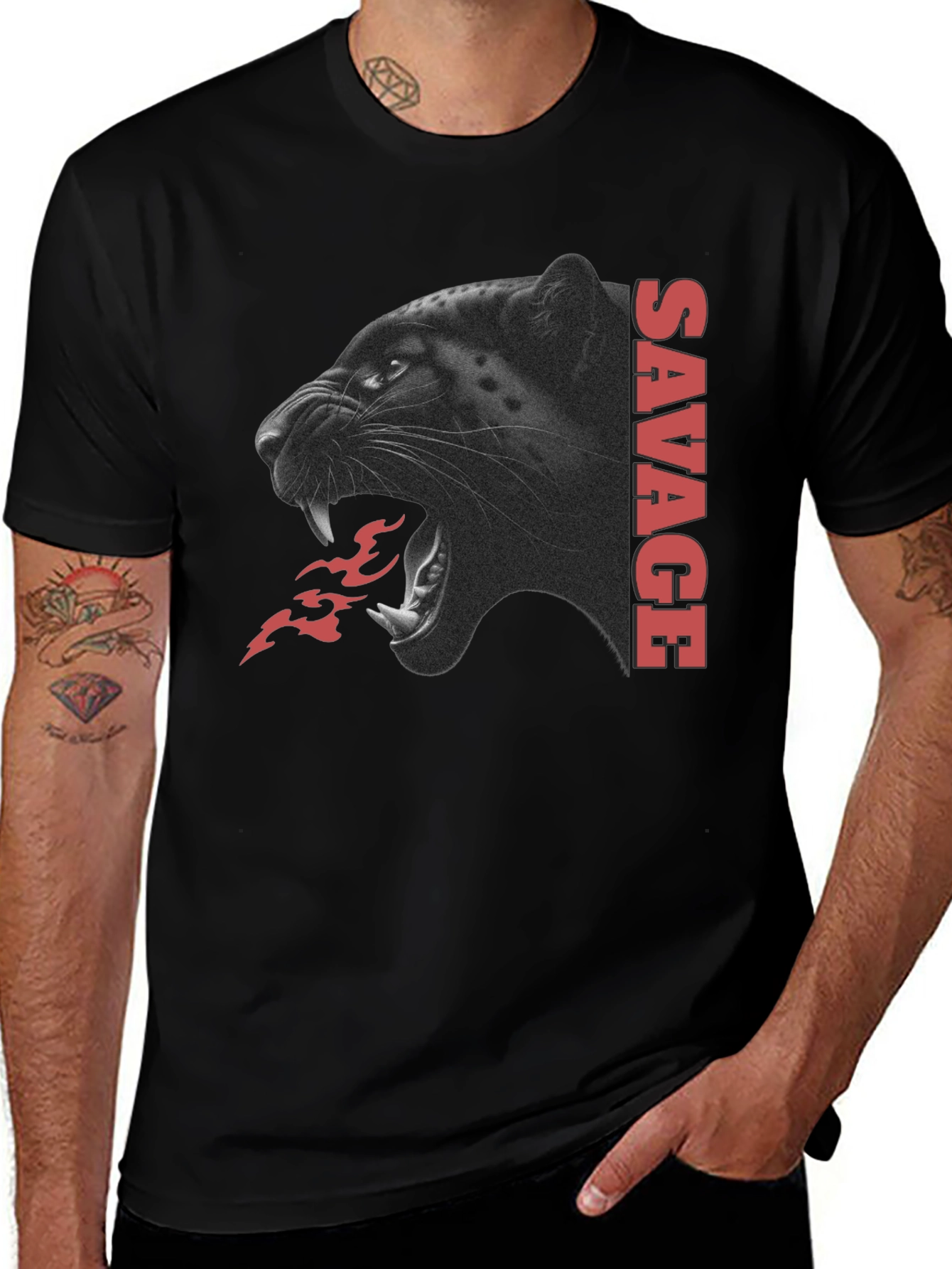 Variant 26 of Savage Panther Graphic Tee - Bold Black T-Shirt