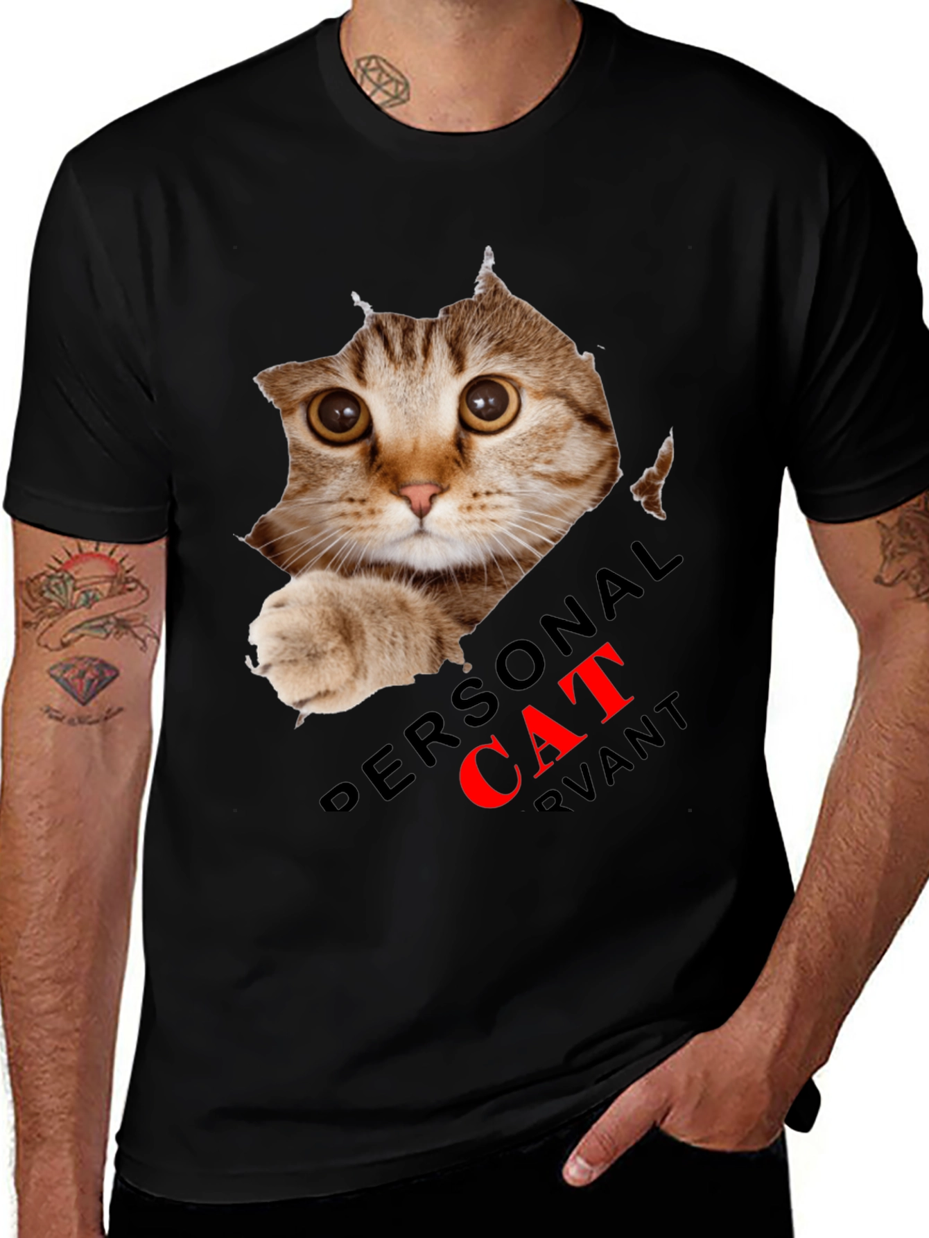 Variant 10 of Personal Cat Servant Graphic Tee - Black Cotton Blend