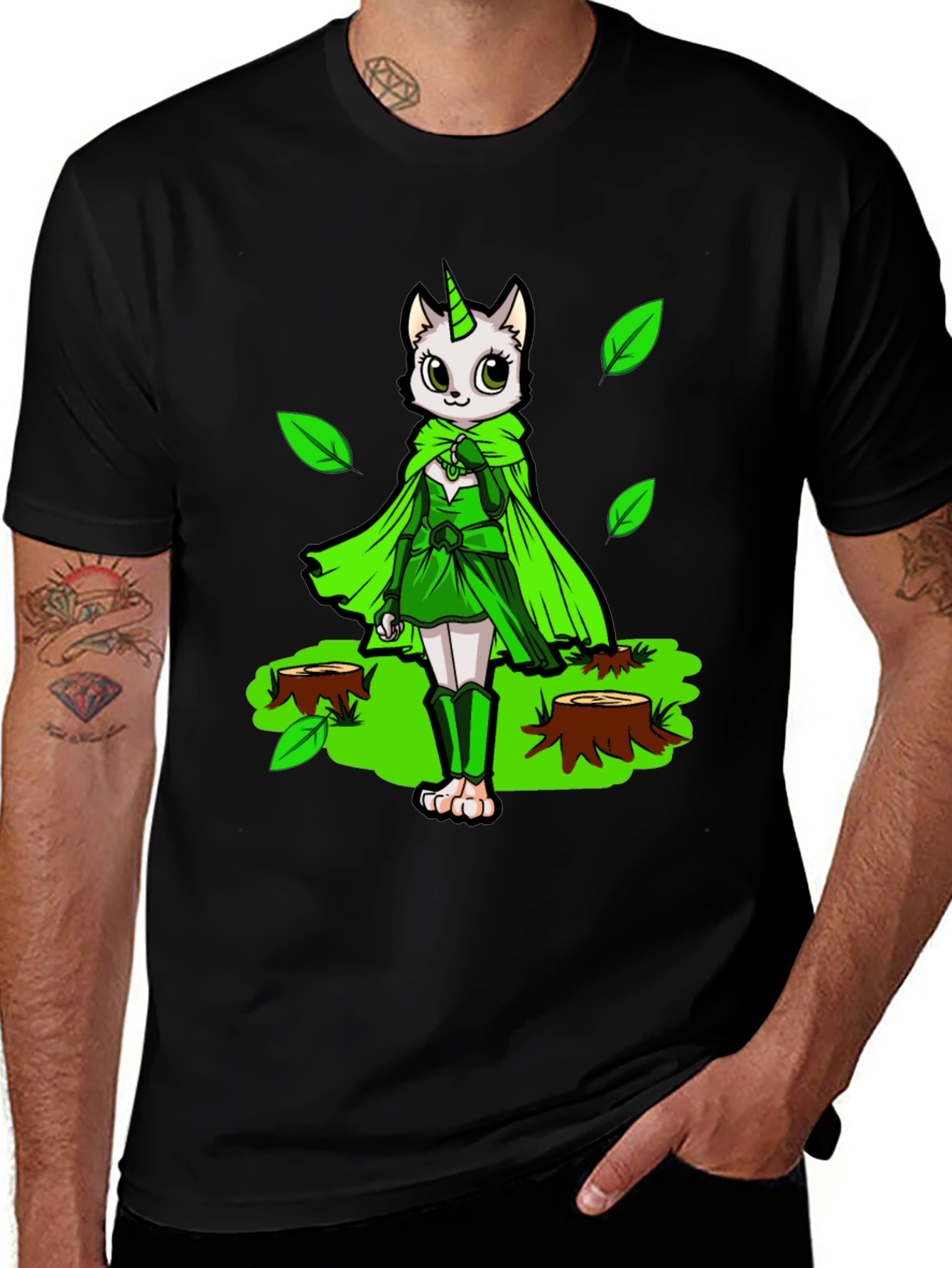 Variant 2 of Unicat Forest Guardian Black T-Shirt