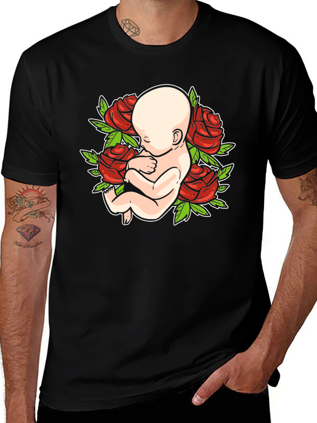 Variant 3 of Baby and Roses Graphic Tee - Black T-Shirt